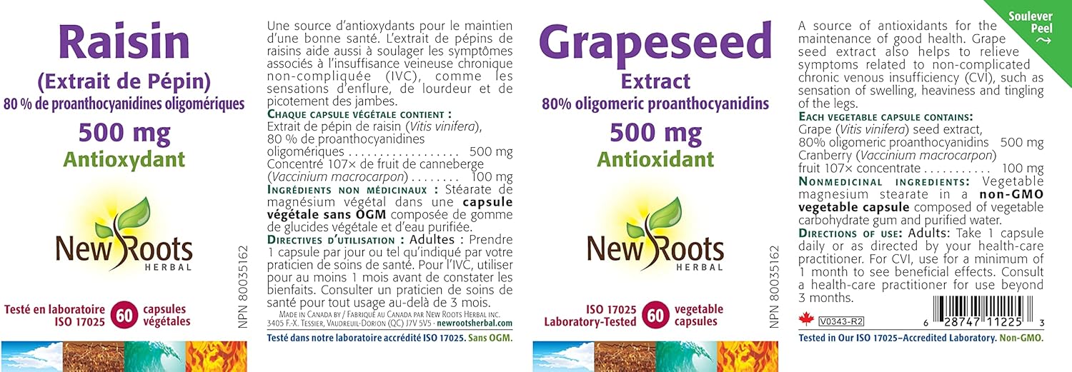 Grapeseed Extract 500 mg | New Roots HERBAL® | 60 Veg Capsules