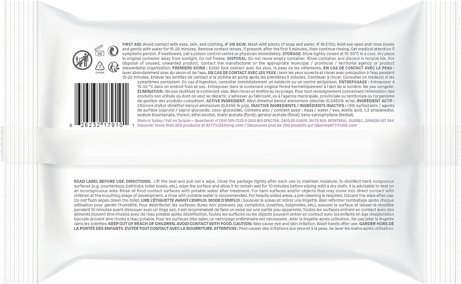 All-Purpose Disinfectant Wipes | ATTITUDE | 72 Count