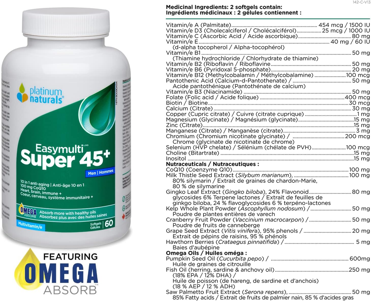 Super Easymulti 45+ for Men | Platinum Naturals® | 60 or 120 Softgels