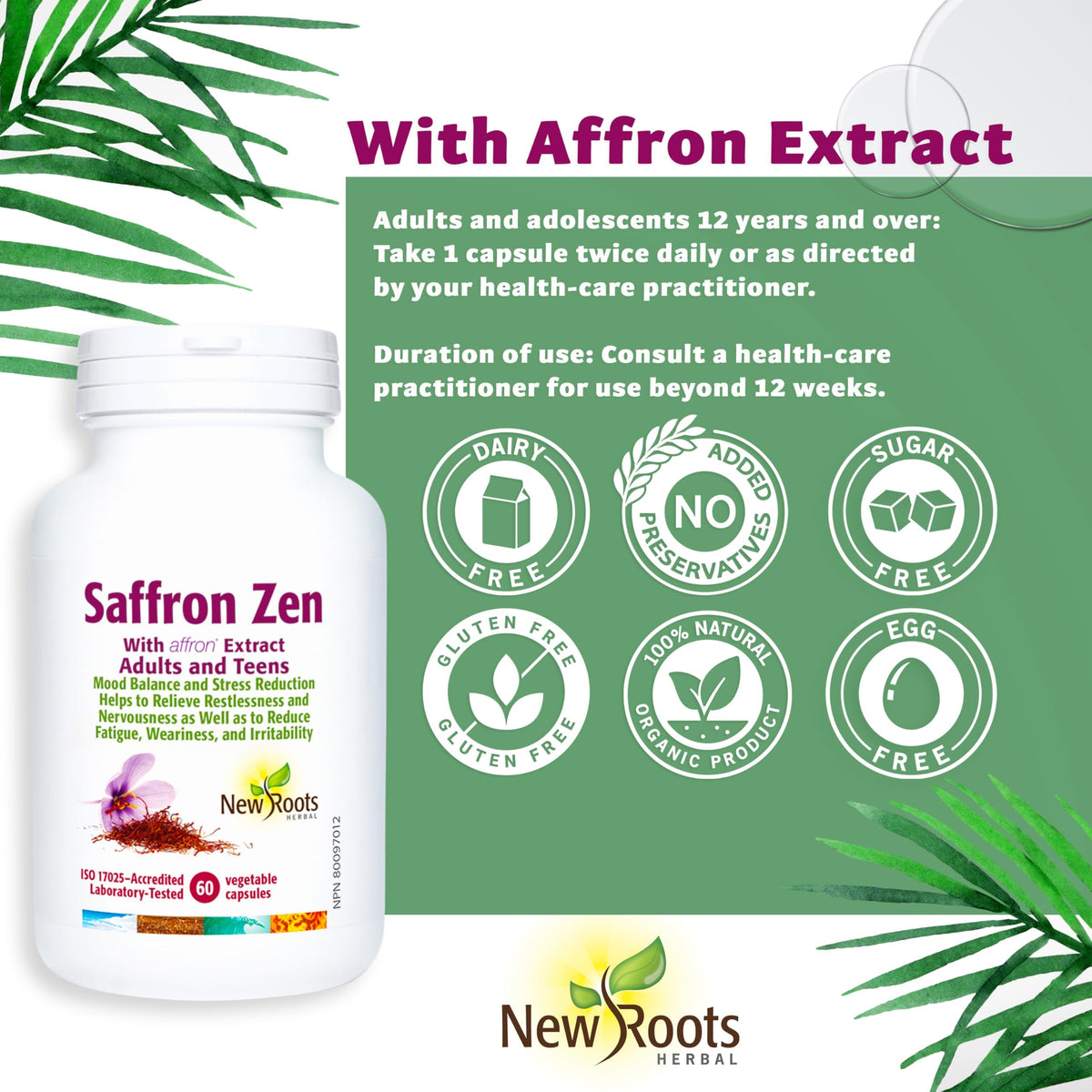 Saffron Zen by New Roots Herbal® – Saffron Extract for Stress, Mood & Sleep Support | 60 Veg Capsules
