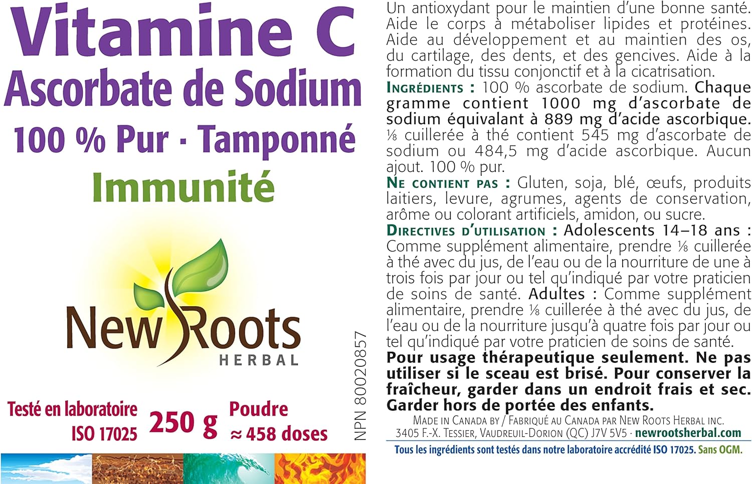 Vitamin C Sodium Ascorbate by New Roots HERBAL – Buffered Vitamin C Support | 250 g