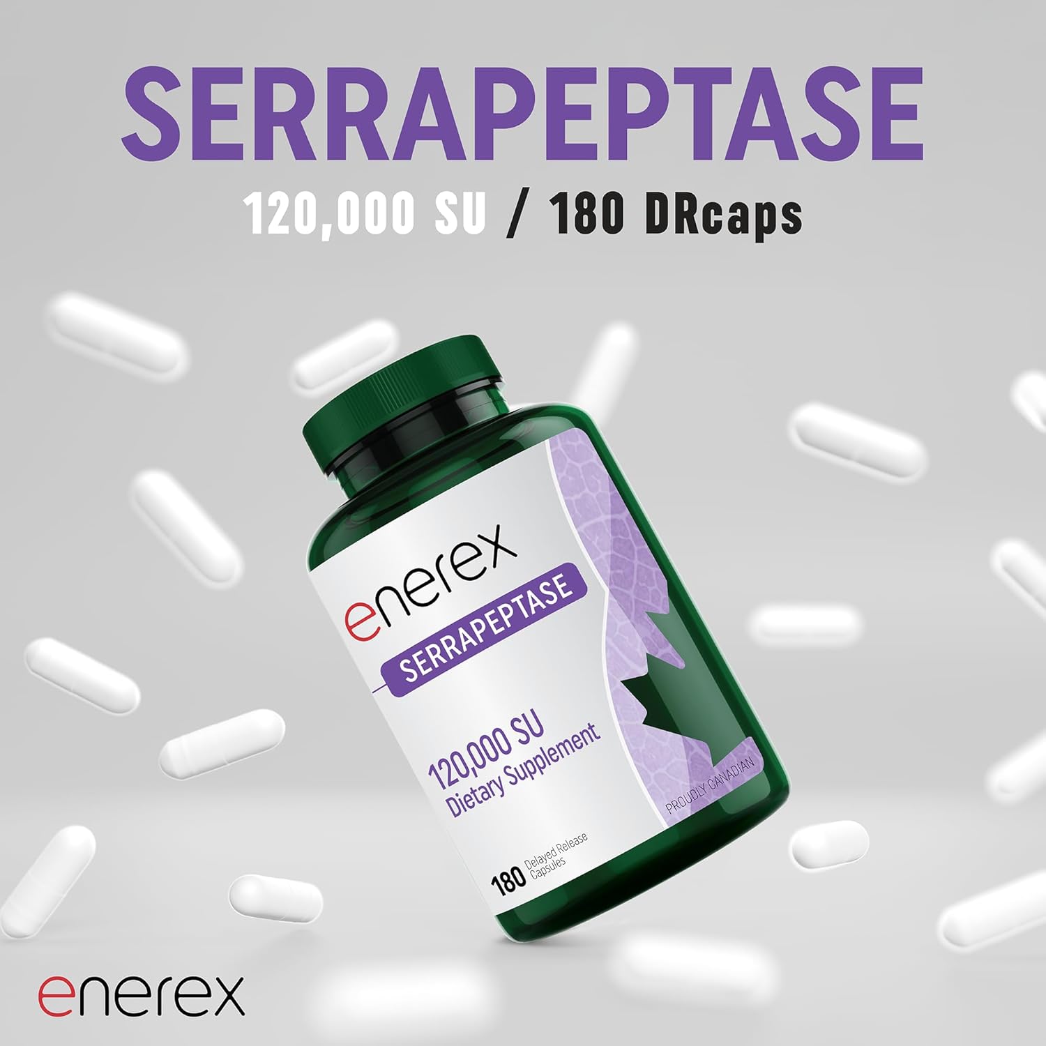 Serrapeptase 120,000 SU by Enerex® – Systemic Enzyme for Inflammation & Mucus Support | 60 OR 180 Delayed-Release Capsules