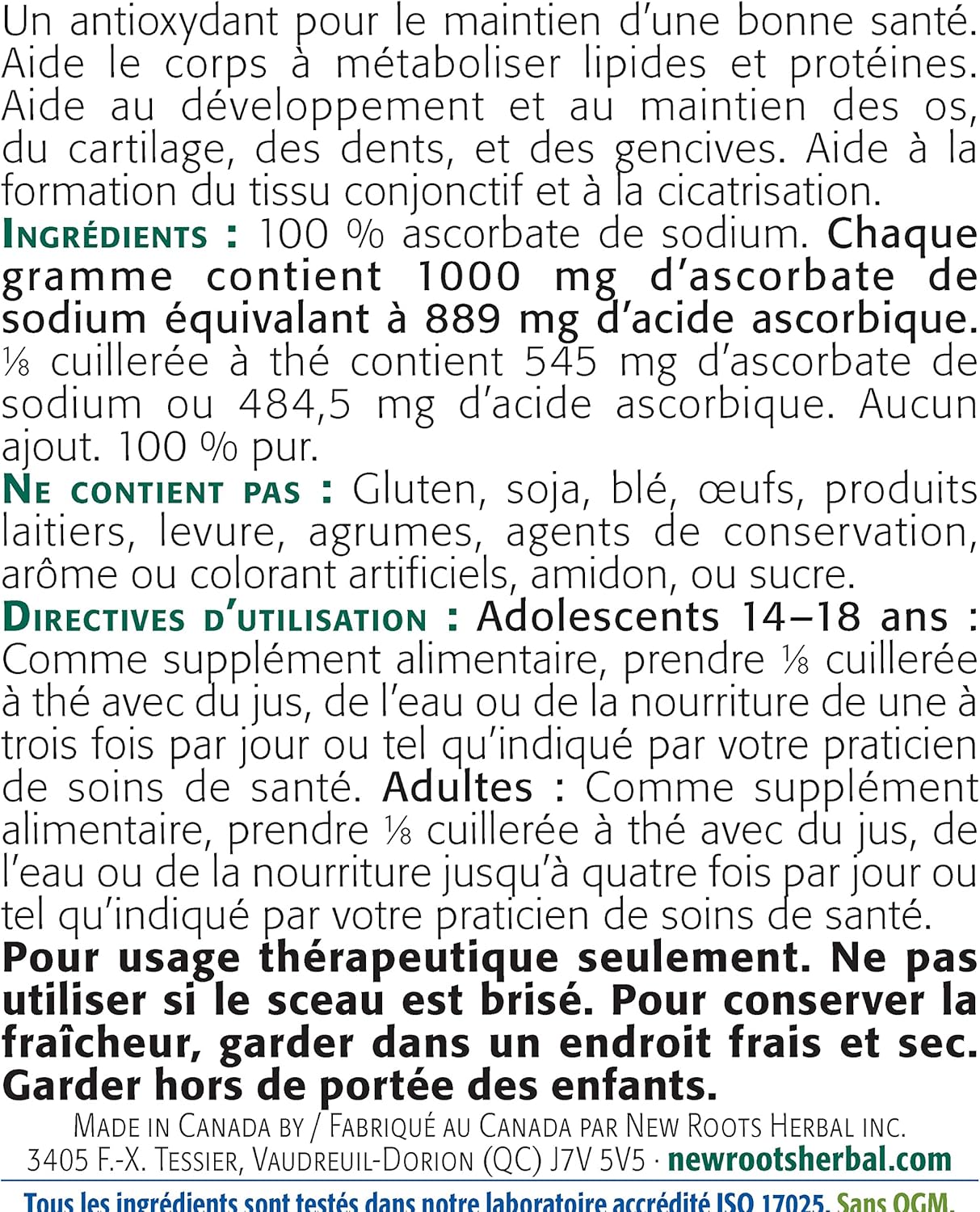 Vitamin C Sodium Ascorbate by New Roots HERBAL – Buffered Vitamin C Support | 250 g