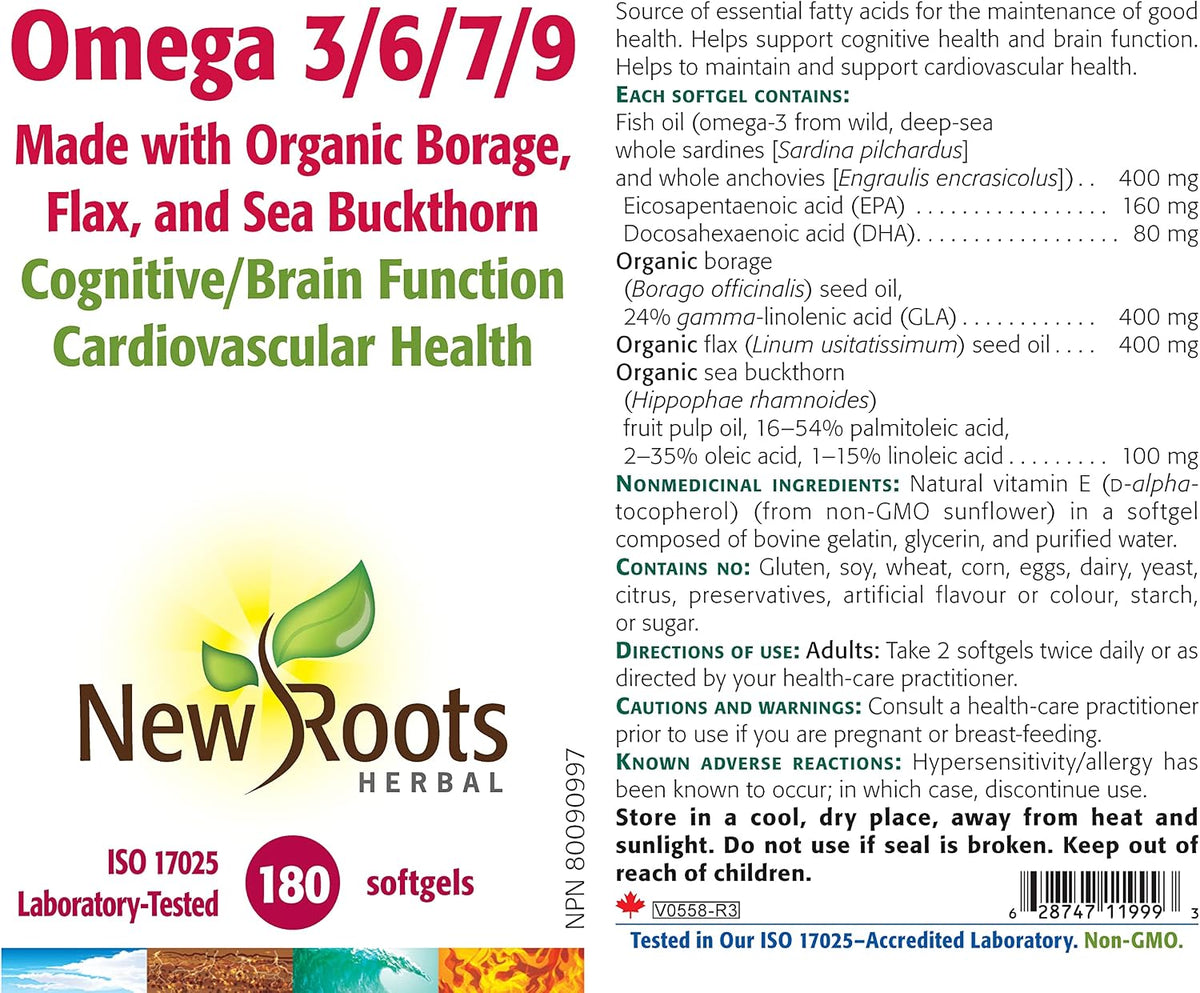 Omega 3/6/7/9 | New Roots Herbal® | 90 or 180 Softgels