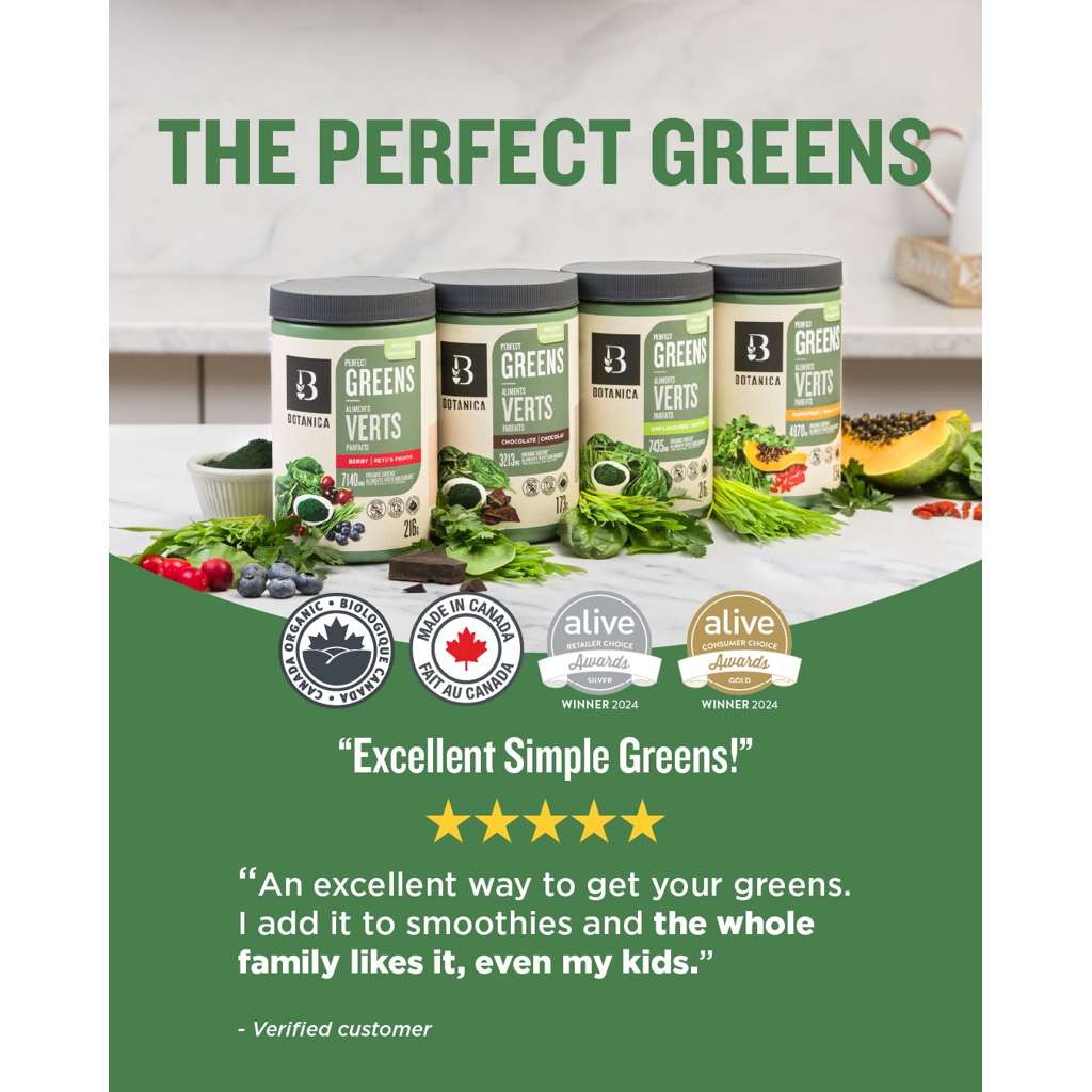 Perfect Greens Powder by Botanica – Organic Super Greens with Chlorella, Spirulina & Wheatgrass | Various Flavours & Sizes