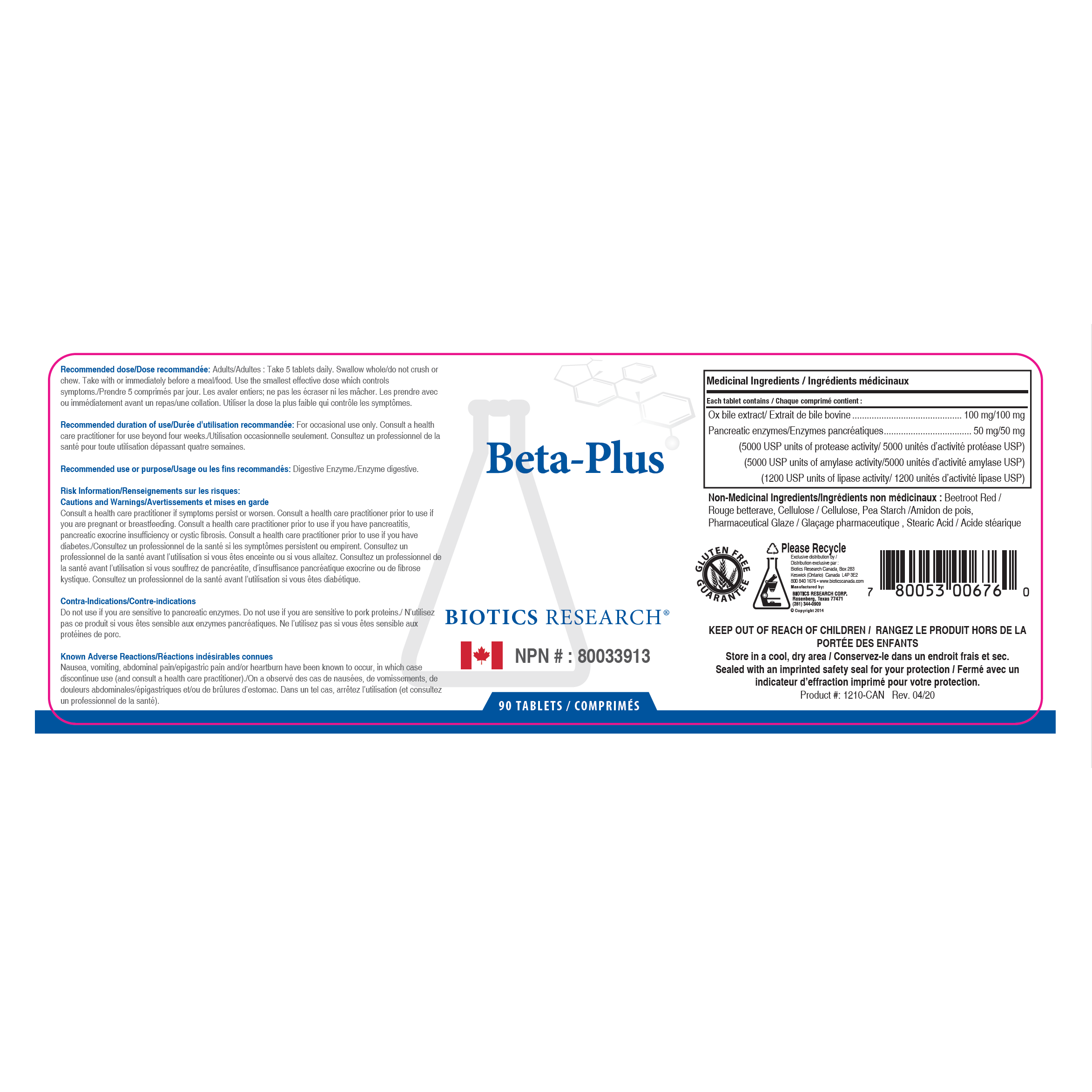 Beta Plus™ | Biotics Research | 90 or 180 Tablets
