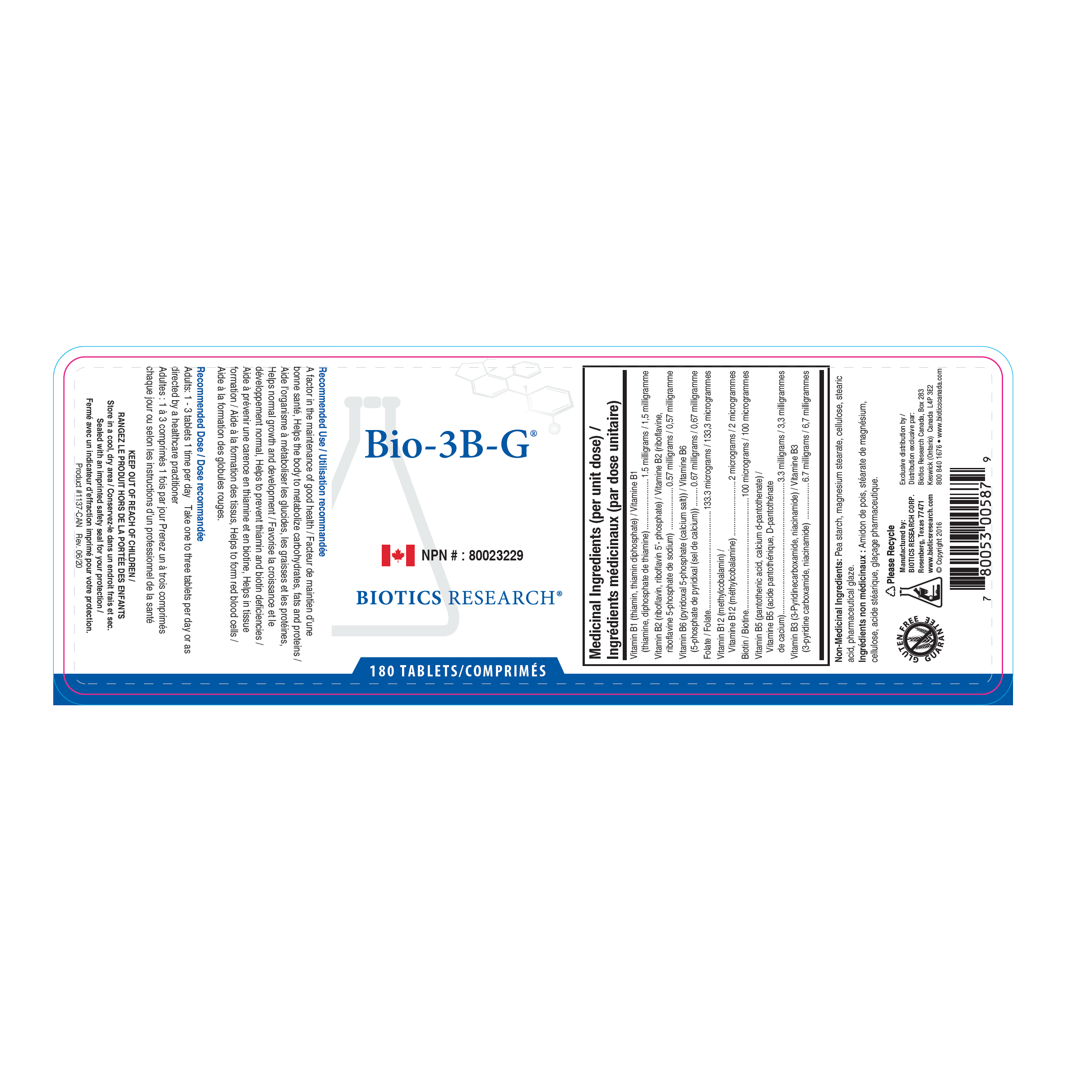 Bio-3B-G | Biotics Research® | 180 Tablets