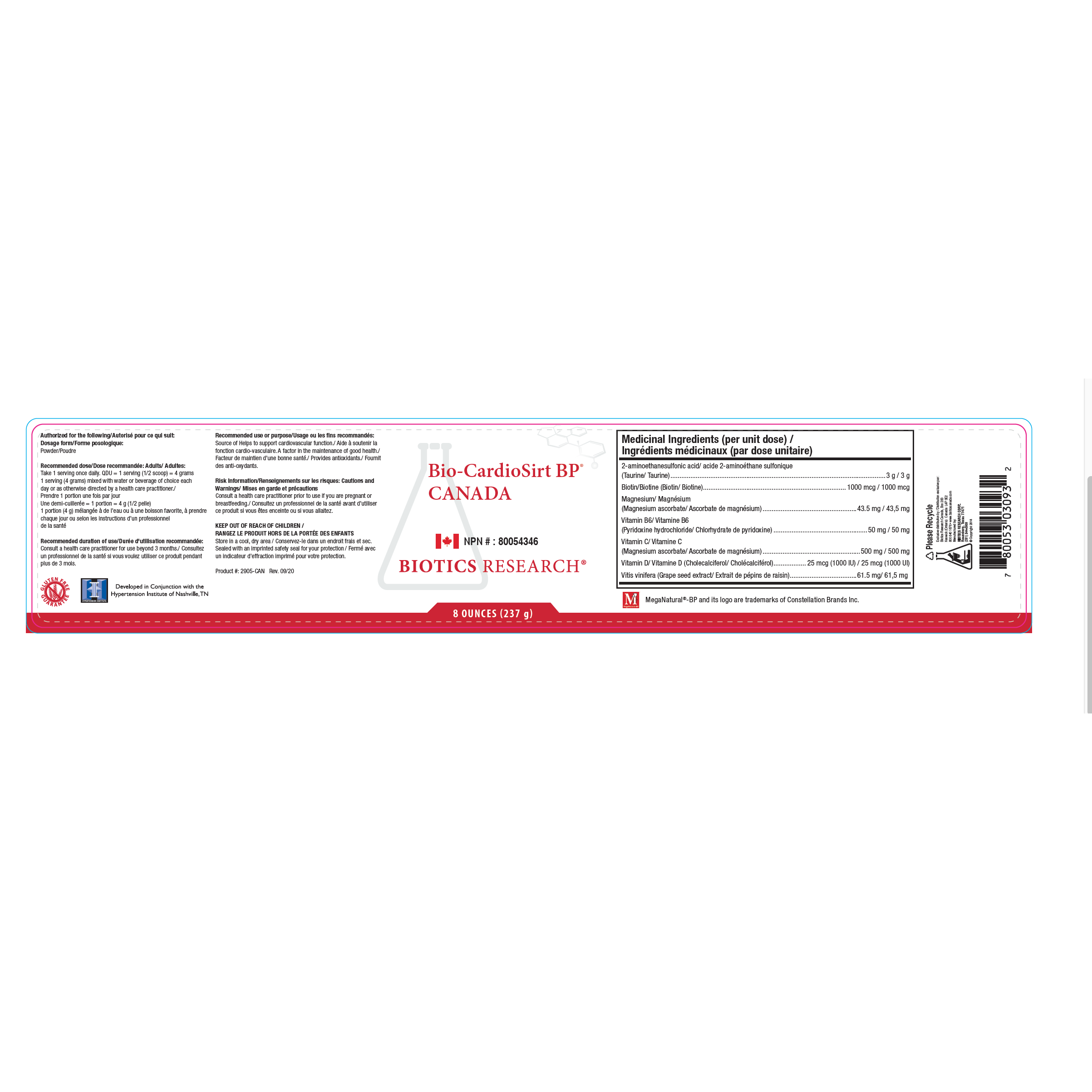 Bio-CardioSirt BP® | Biotics Research® | 225 Gr (8 OZ.)
