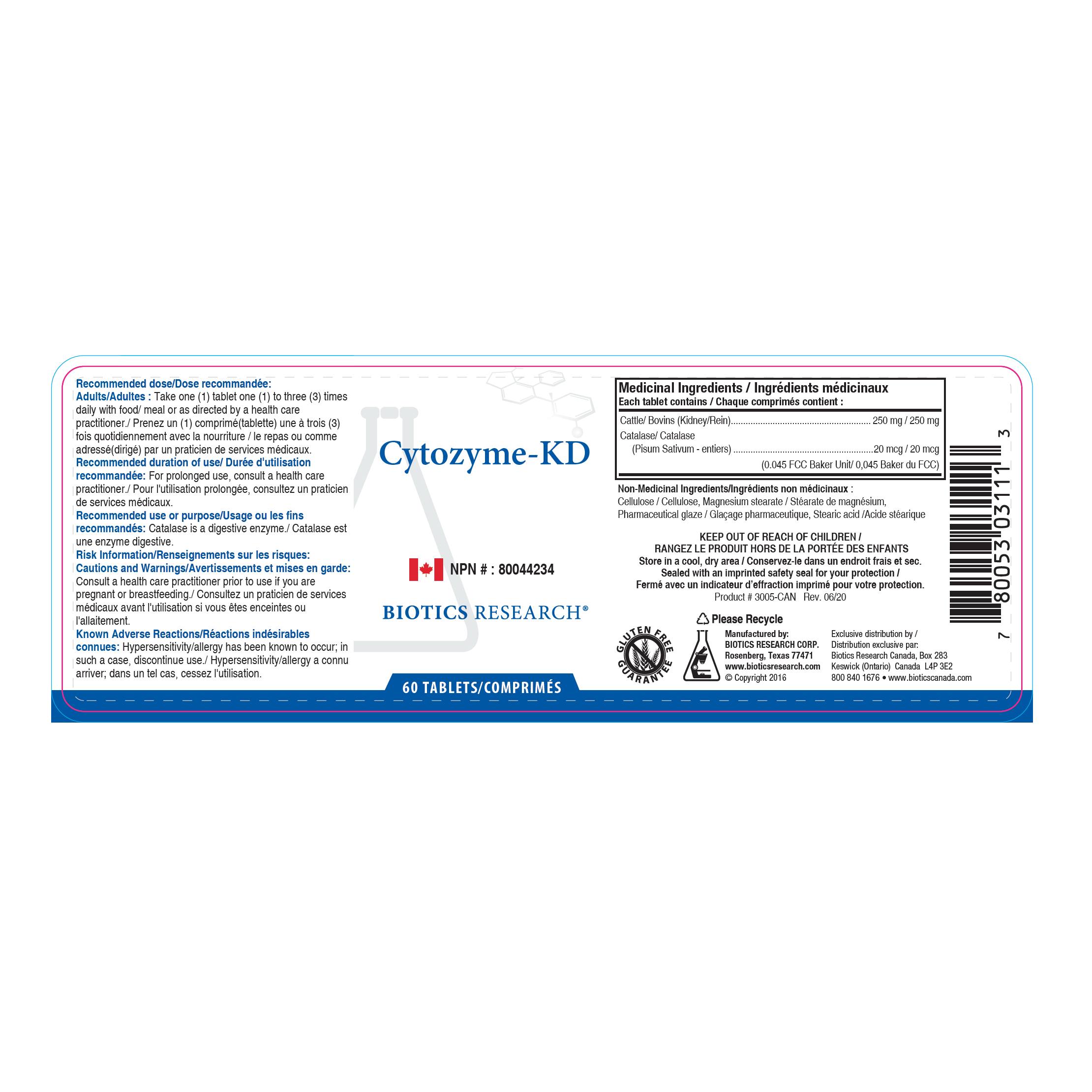 Cytozyme-KD | Biotics Research® | 60 Tablets