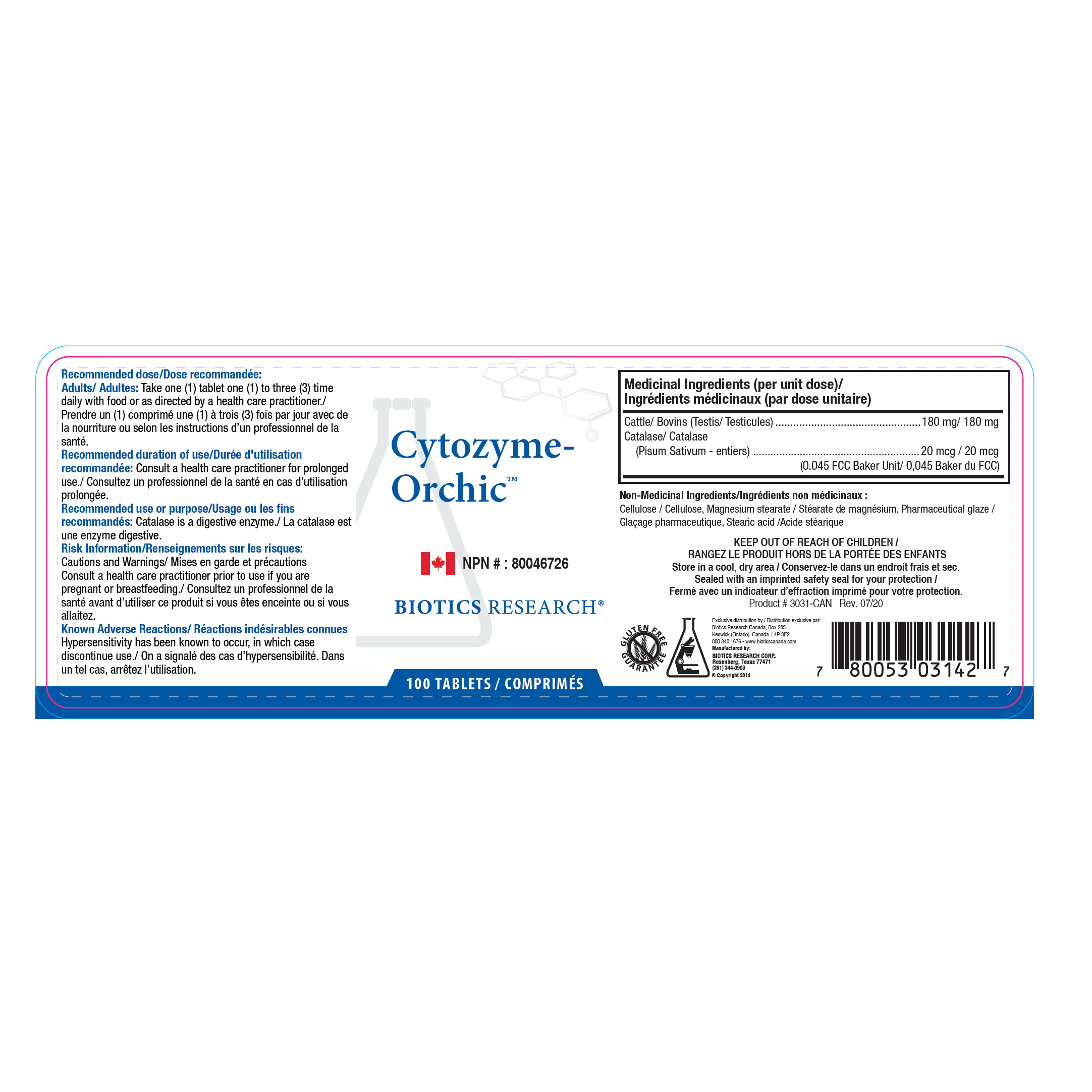 Cytozyme-Orchic™ | Biotics Research® | 100 Tablets