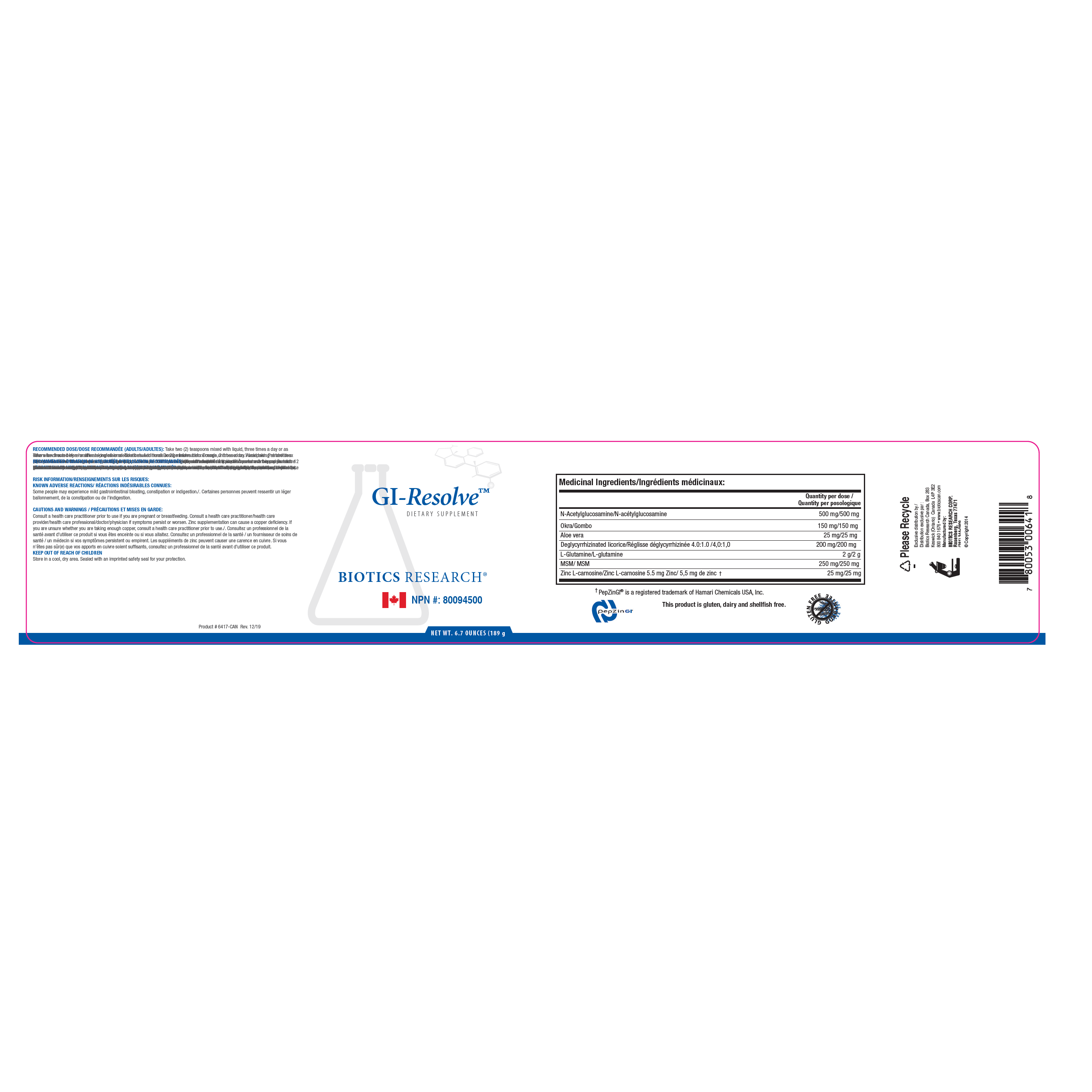 GI-Resolve | Biotics Research® | 6.7oz (189gram)