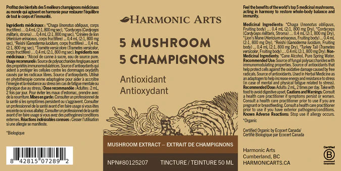 5 Mushroom Tincture | Harmonic Arts | Variant Sizes