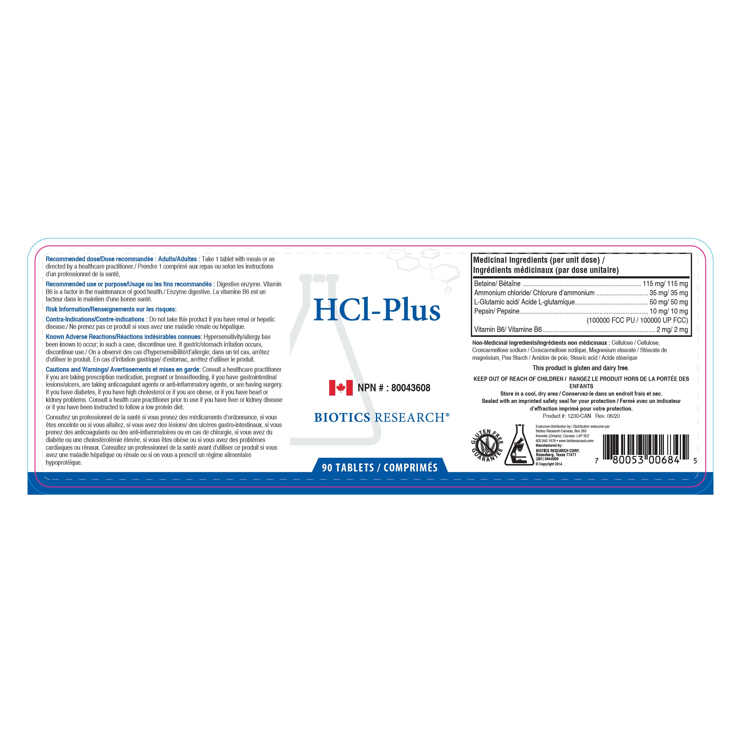 HCl-Plus™ | Biotics Research® | 90 Tablets