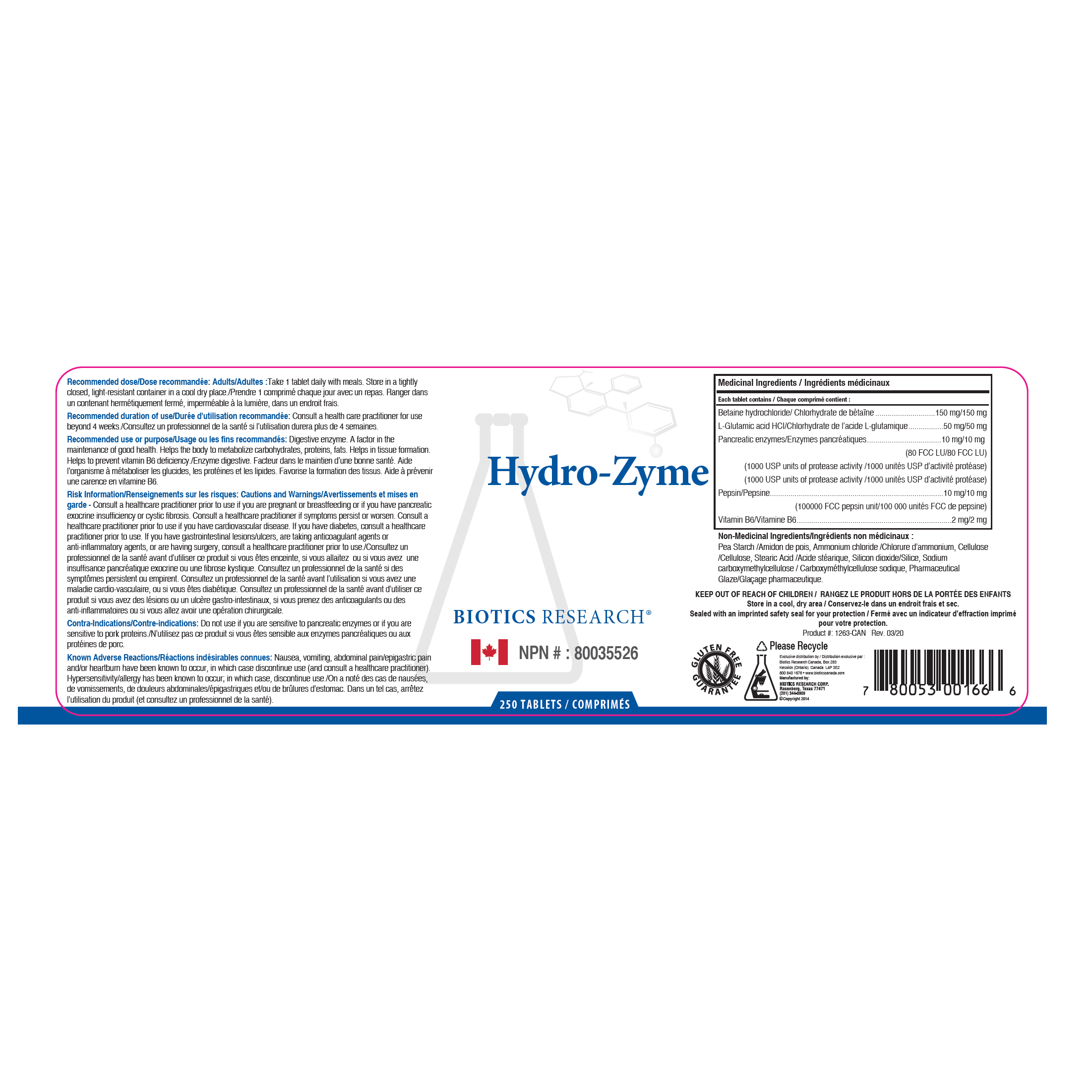 Hydro-Zyme™ by Biotics Research® – Digestive Enzyme & Stomach Acid Support | 90 or 250 Tablets