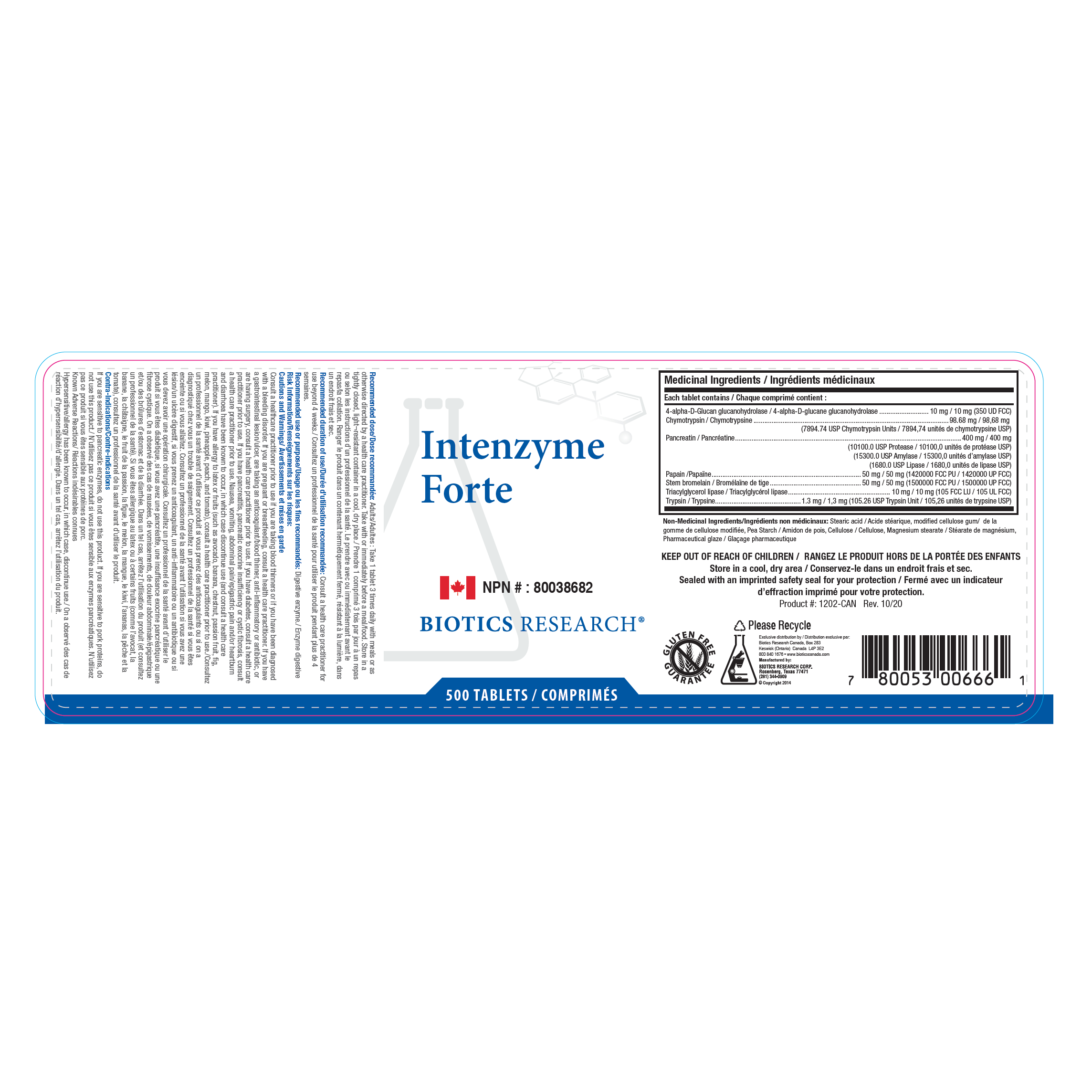 Intenzyme Forte™ | Biotics Research® | 50 or 100 or 500 Tablets