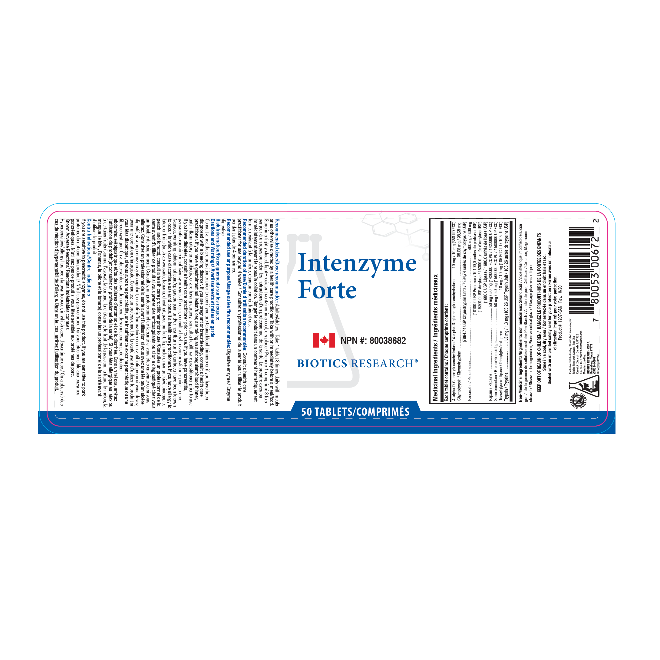 Intenzyme Forte™ | Biotics Research® | 50 or 100 or 500 Tablets