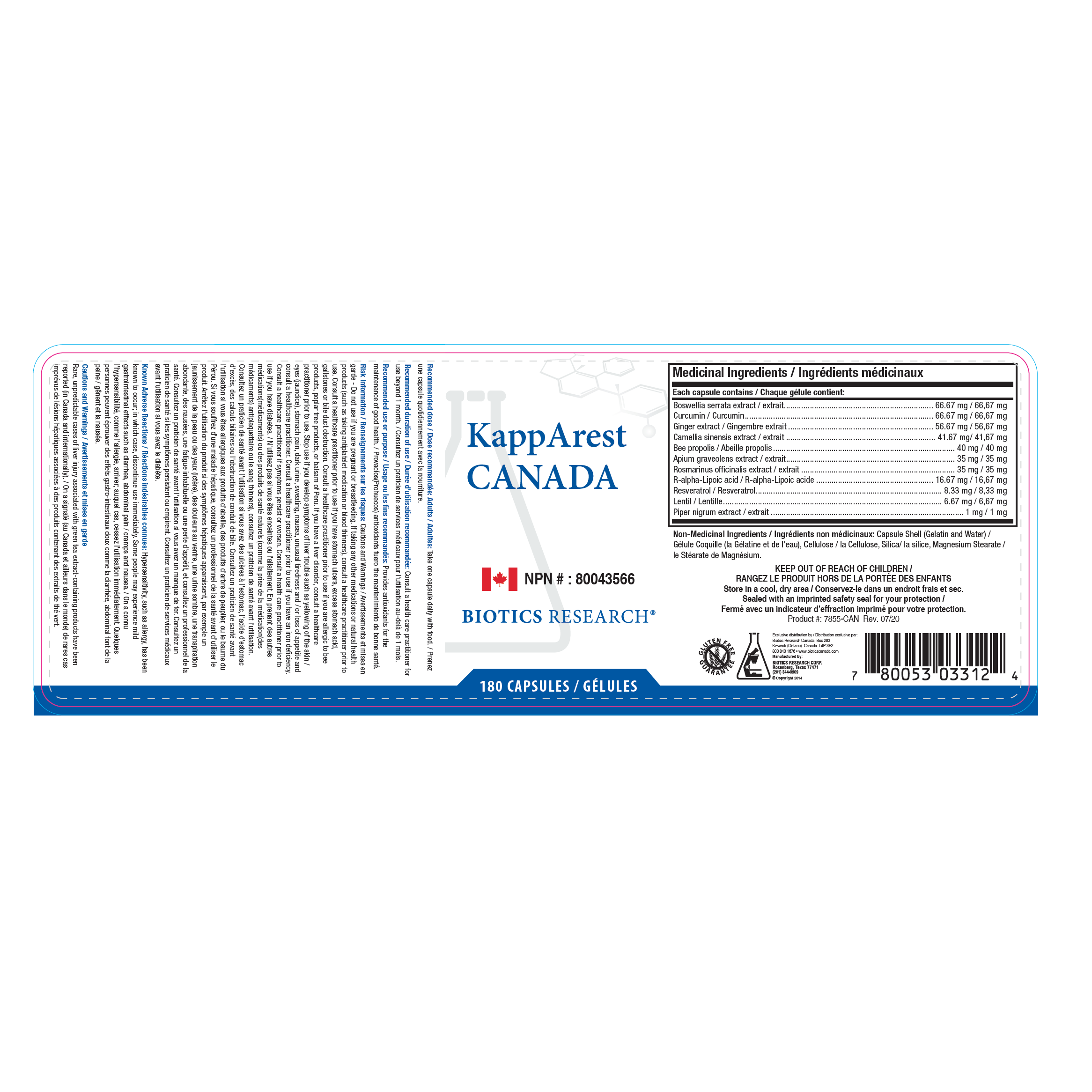 KappArest Canada | Biotics Research® | 180 Capsules