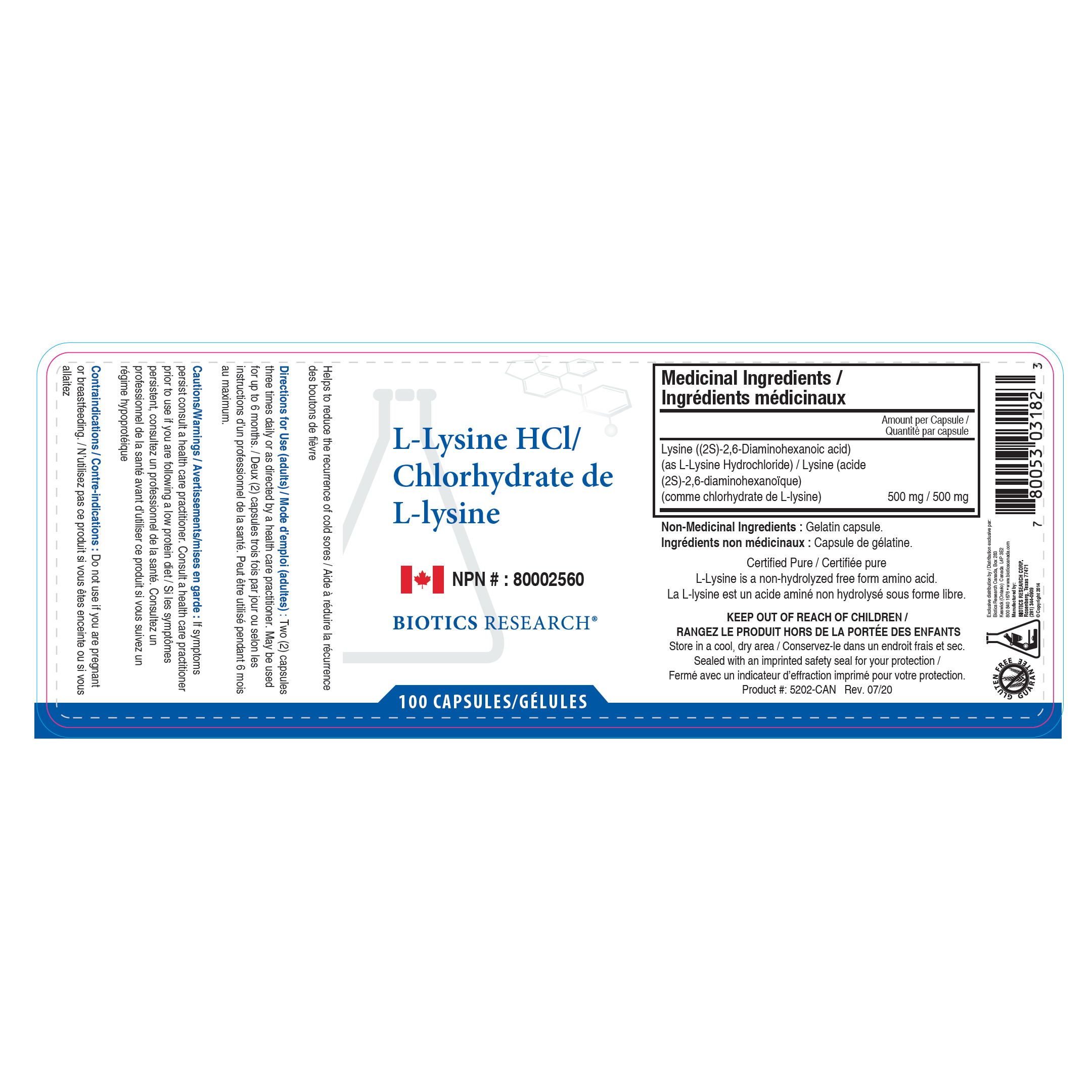 L-Lysine-HCL | Biotics Research® | 100 Capsules