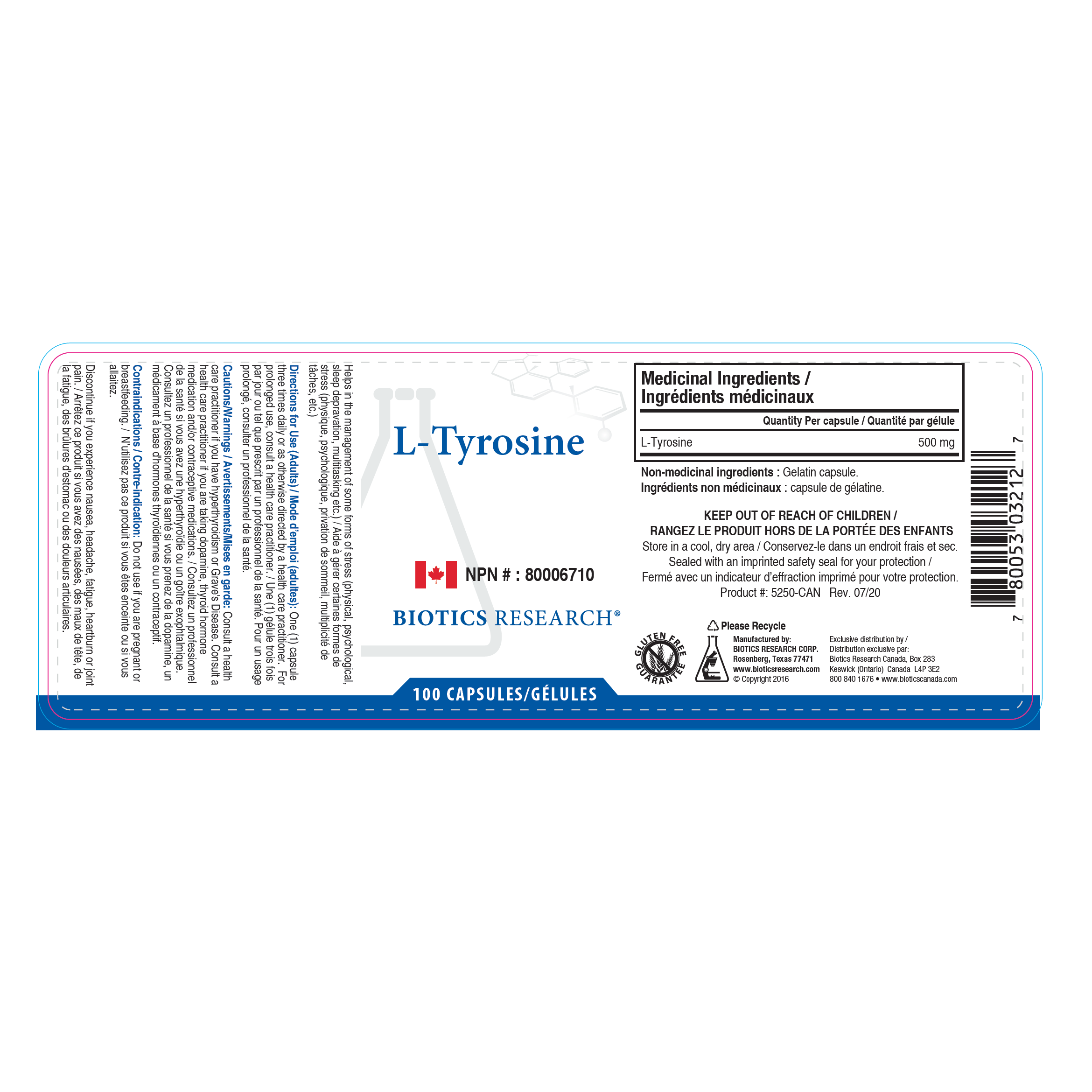 L-Tyrosine | Biotics Research® | 100 Capsules