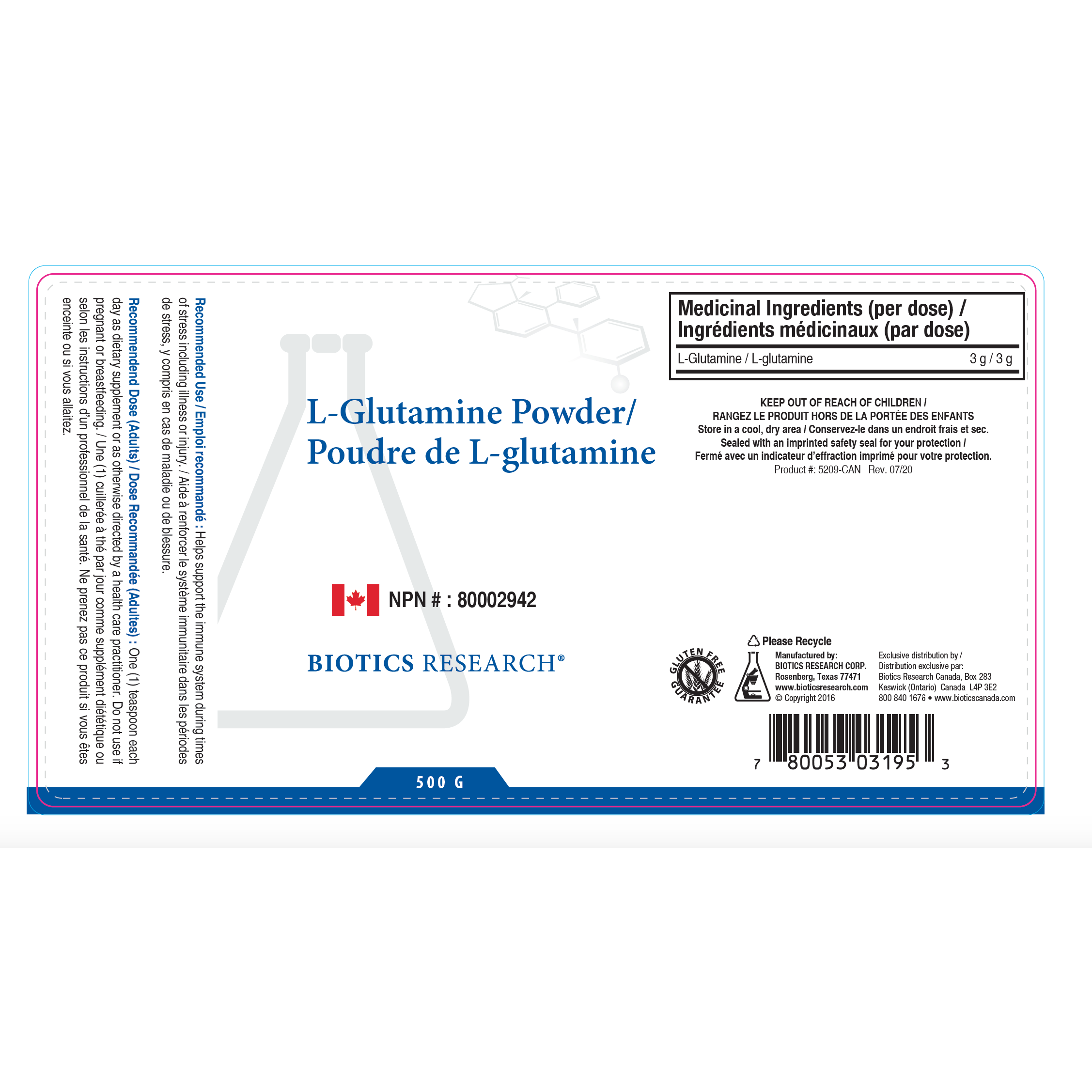 L-Glutamine Powder | Biotics Research® | 17.9 Oz.(500 gr.)