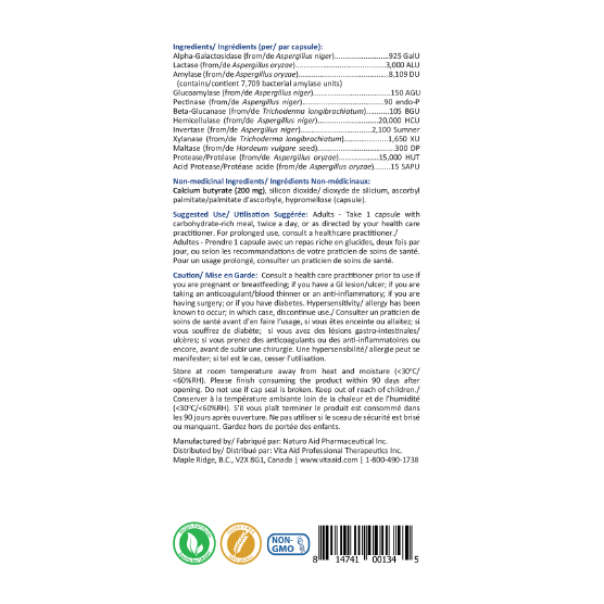 Intolerase by Vita Aid® – Broad-Spectrum Digestive Enzyme Support | 84 Capsules