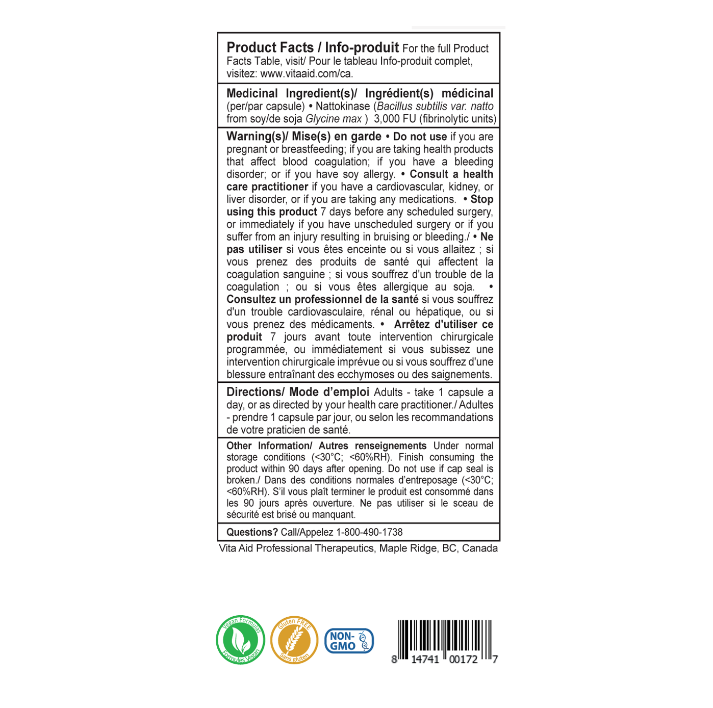Nattokinase 3000 by Vita Aid® – Cardiovascular & Circulatory Support | 84 Vegetarian Capsules