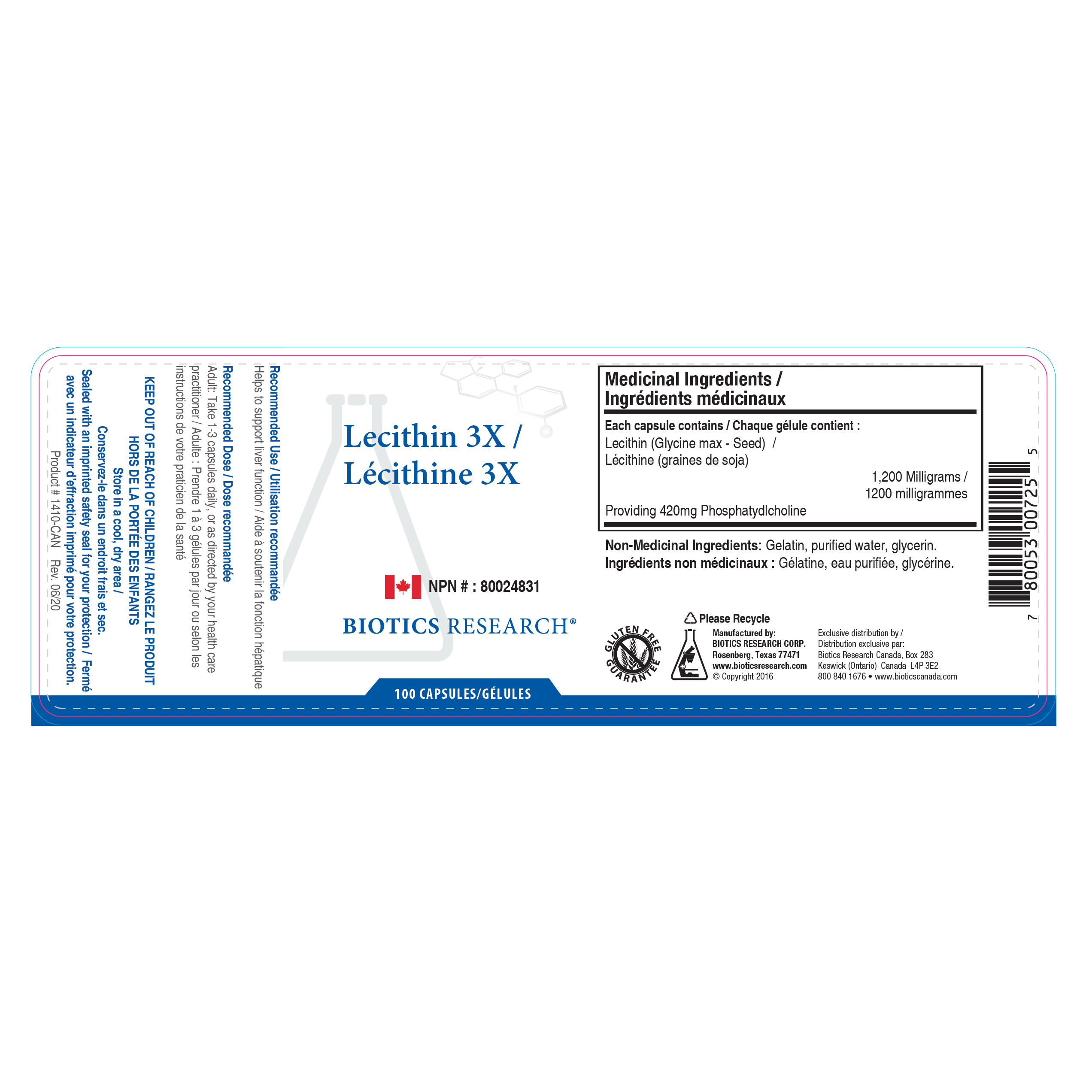 Lecithin 3X | Biotics Research® | 100 Capsules