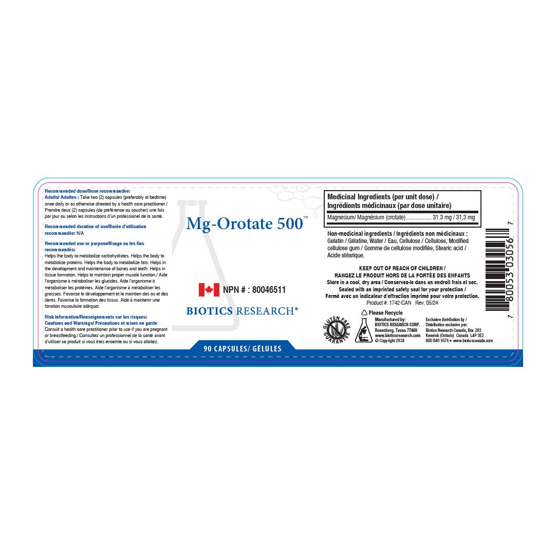 Mg-Orotate 500 | Biotics Research® | 90 Capsules
