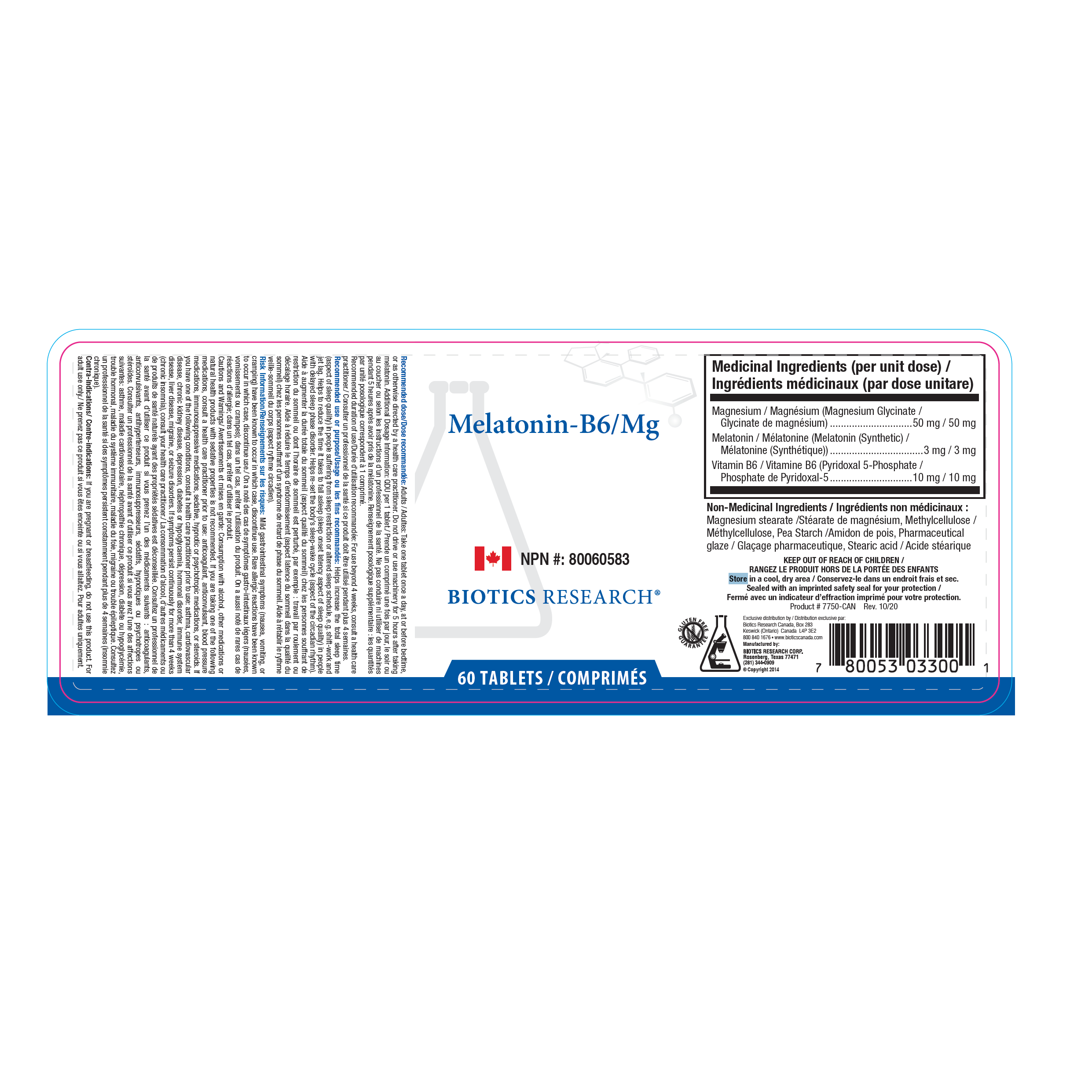 Melatonin-B6/Mg | Biotics Research® | 60 Tablets
