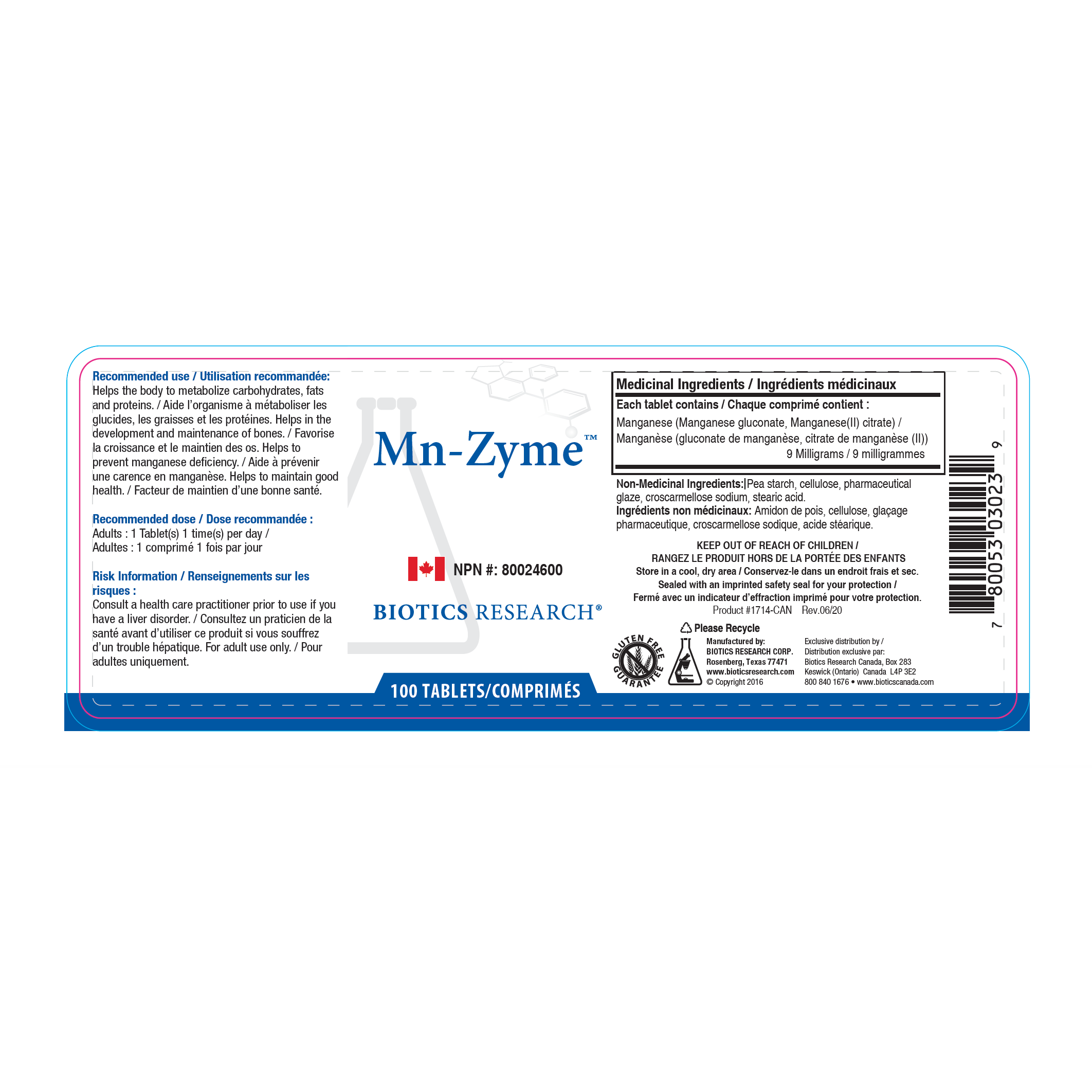 Mn-Zyme™ 10 mg | Biotics Research® | 100 Tablets