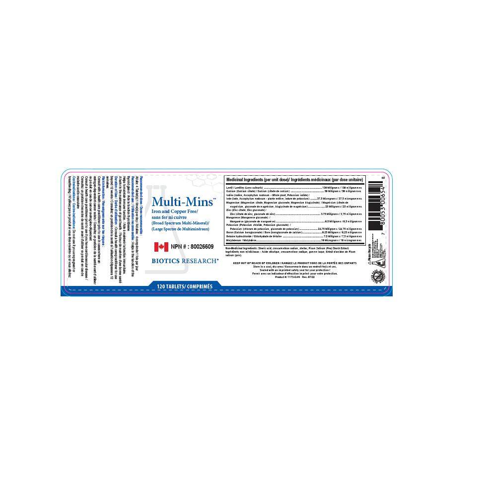 Multi-Mins™ Iron & Copper Free | Biotics Research® | 120 Tablets