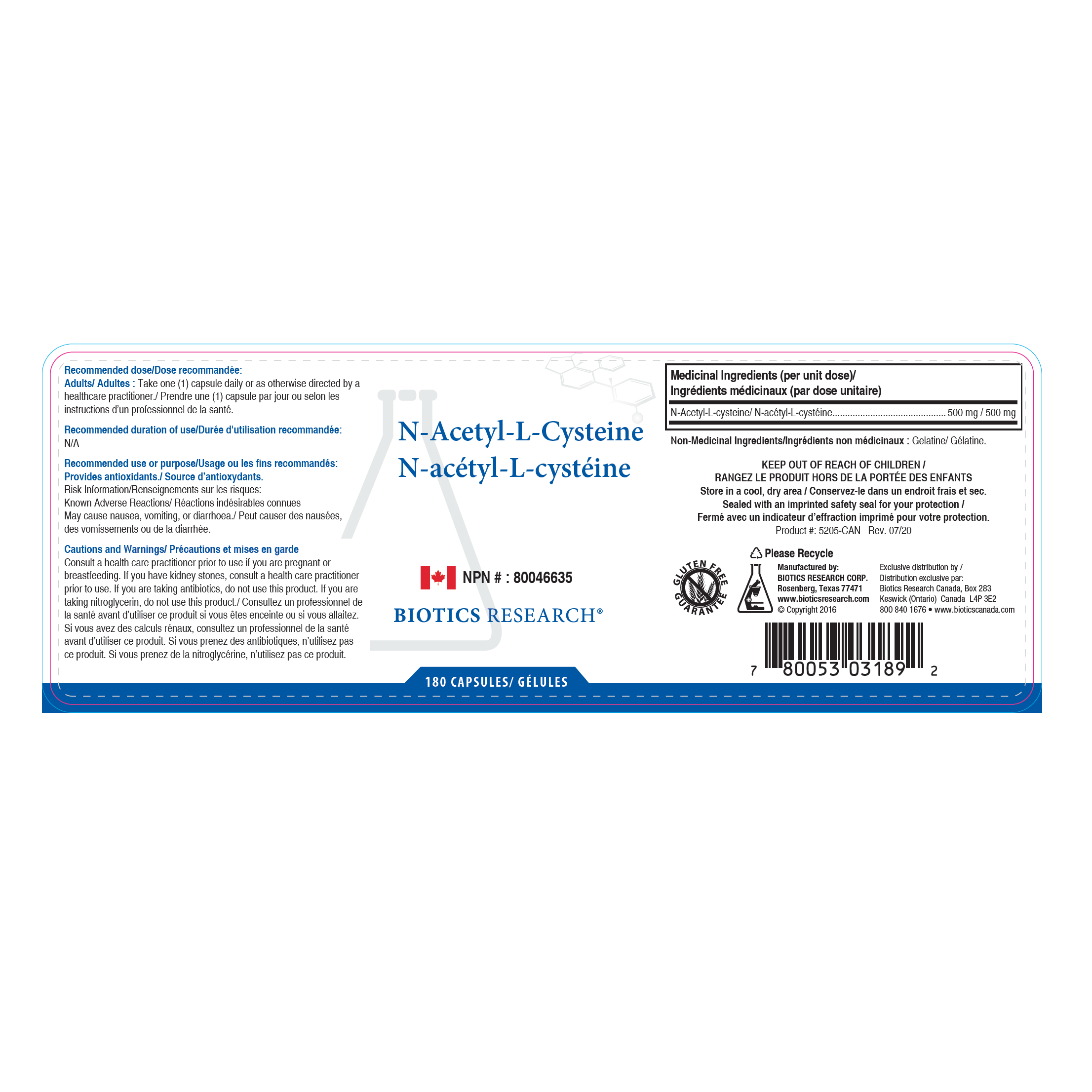 N-Acetyl-L-Cysteine | Biotics Research® | 180 Capsules