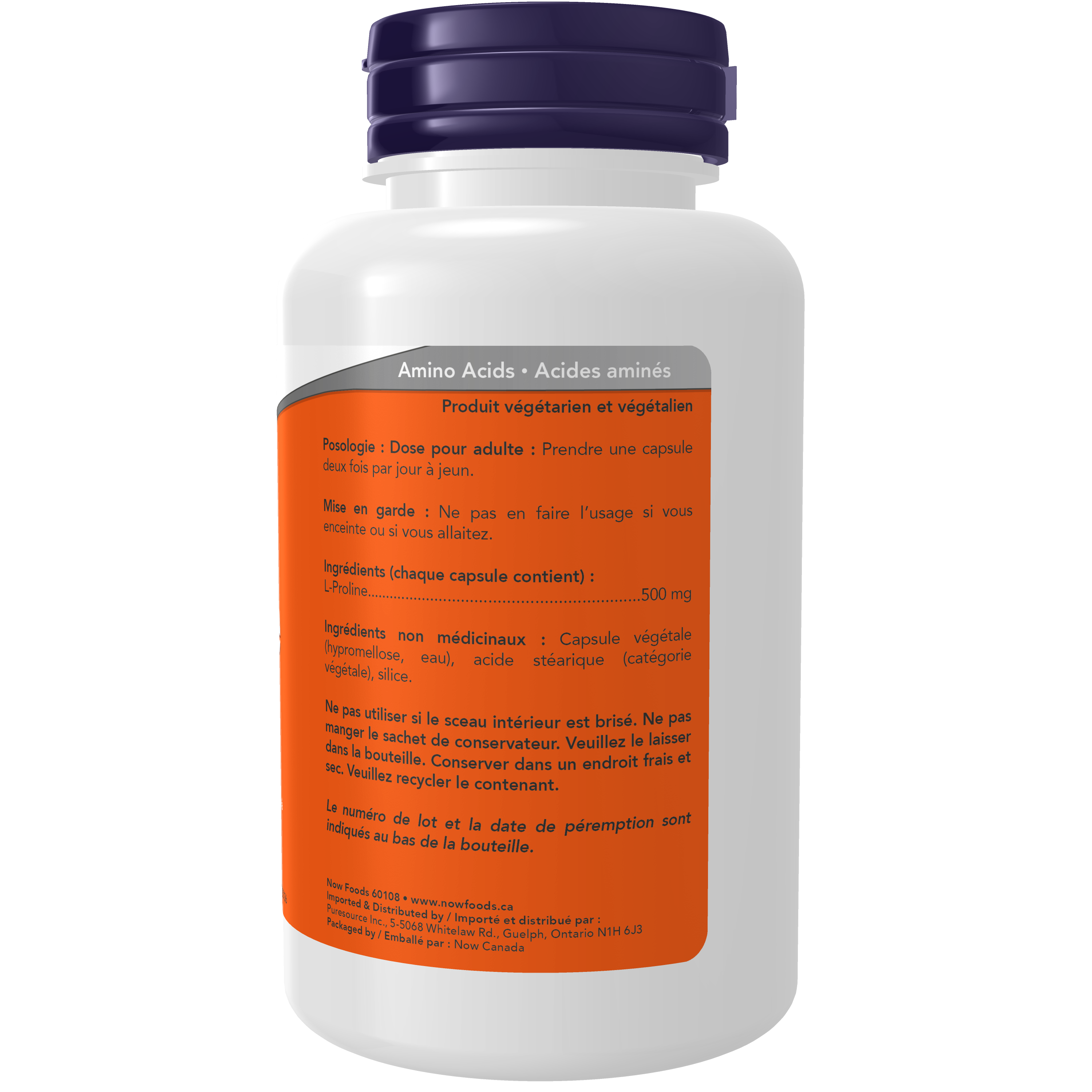 L-Proline 500 mg | NOW® | 120 Veg Capsules