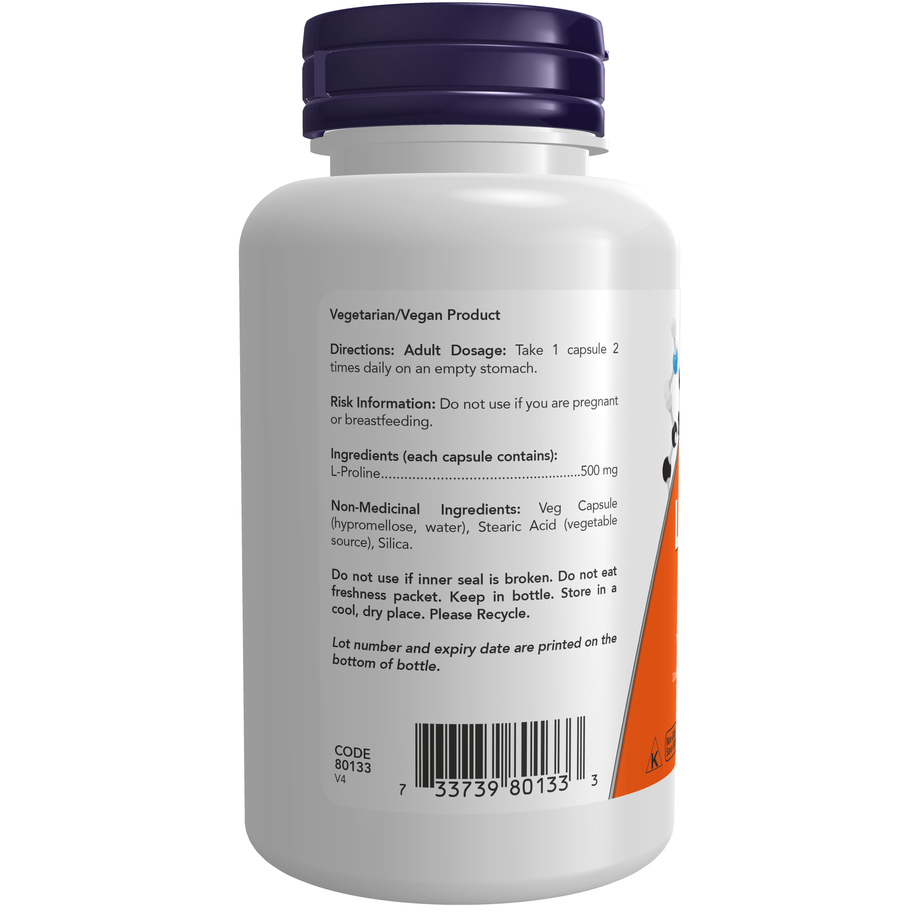 L-Proline 500 mg | NOW® | 120 Veg Capsules