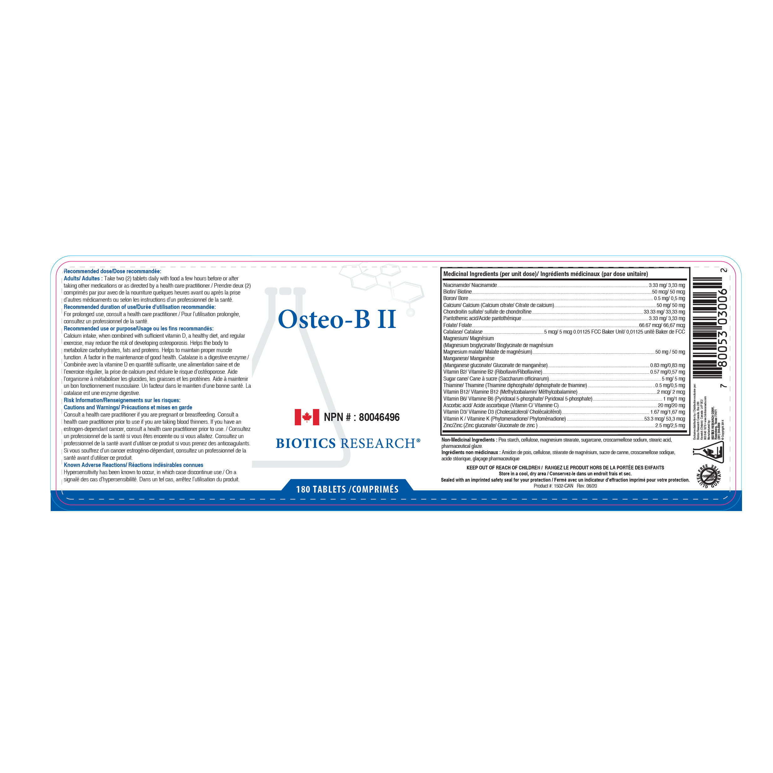 Osteo-B II™ | Biotics Research® | 180 Tablets