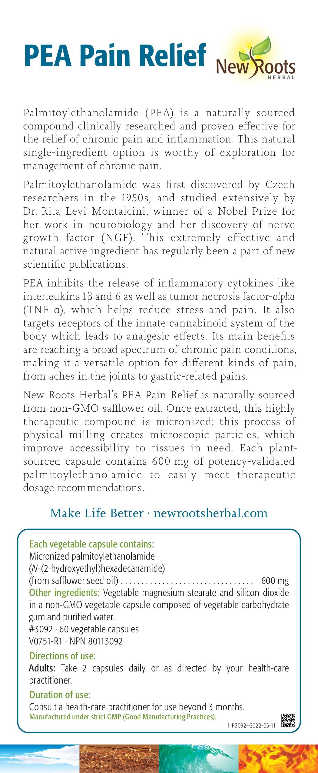 PEA Pain Relief | New Roots HERBAL® | 60 Vegetable Capsules