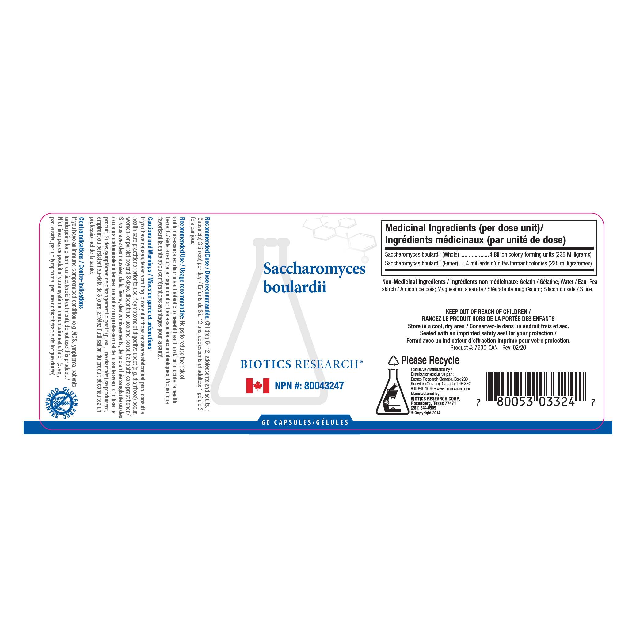Saccharomyces boulardii | Biotics Research® | 60 Capsules