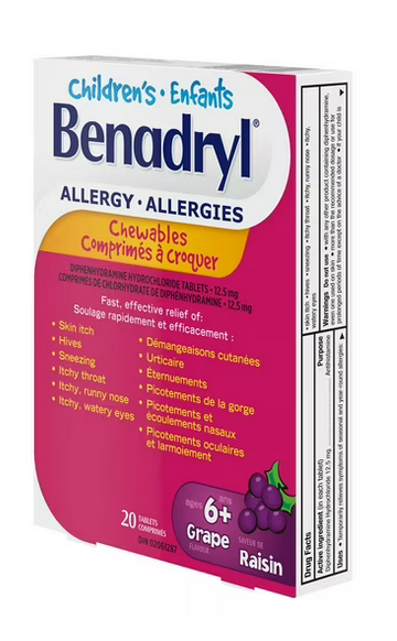 Allergy Chewables, Grape Flavour 12.5 mg | Children's Benadryl® | 20 Count