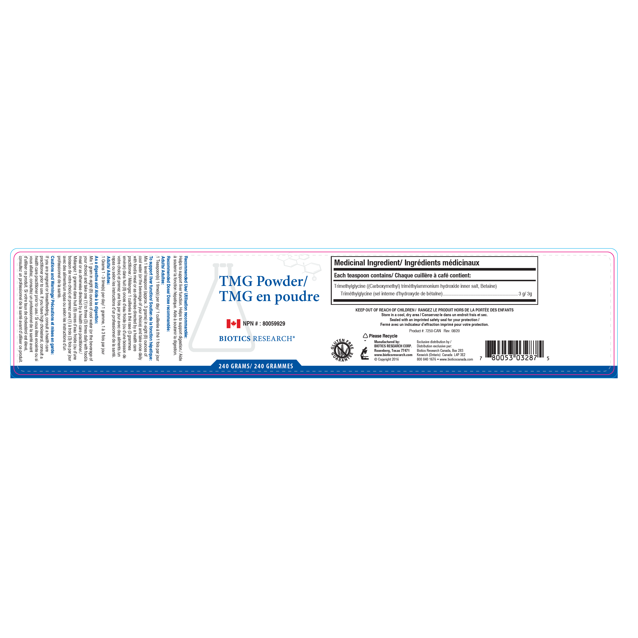 TMG Powder | Biotics Research® | 8 oz. (240 g)