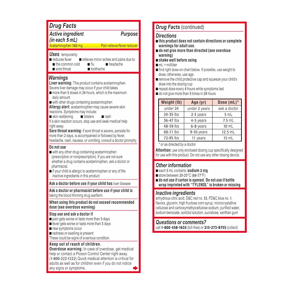 Children's Oral Suspension | TYLENOL® | 100 mL (different flavours)