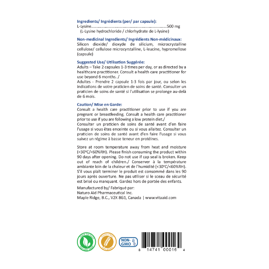 Lysine 500 | Vita Aid® | 84 Capsules