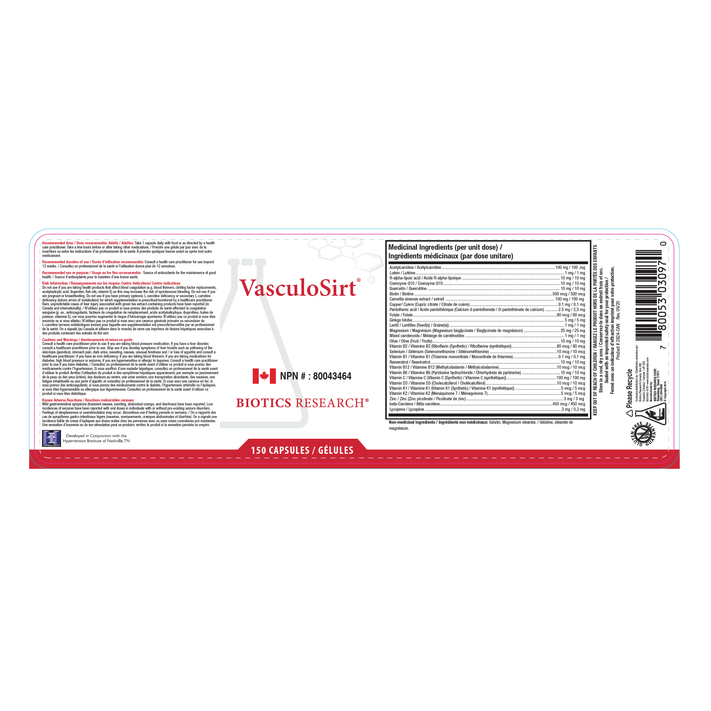 VasculoSirt® | Biotics Research® | 150 or 300 Capsules