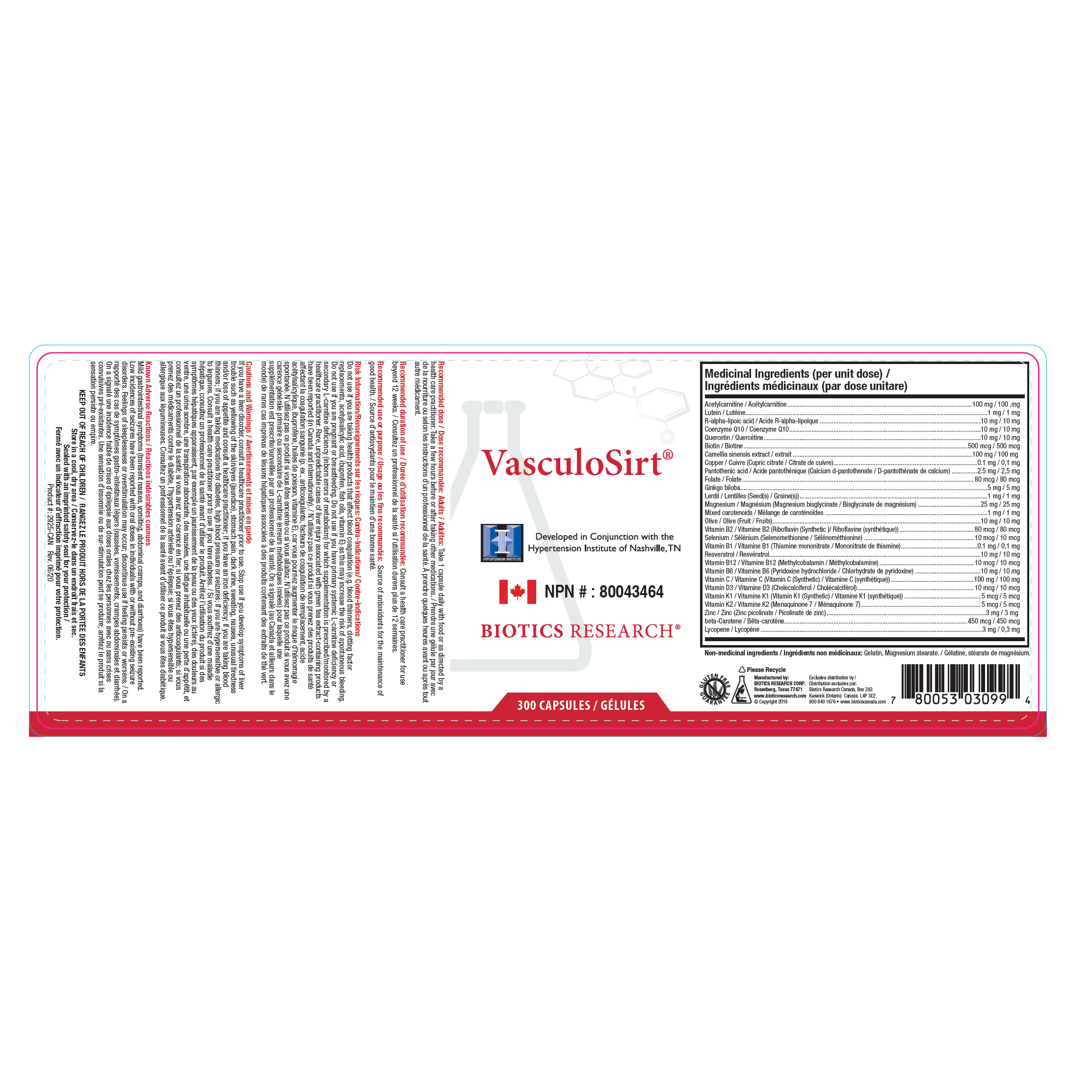 VasculoSirt® | Biotics Research® | 150 or 300 Capsules