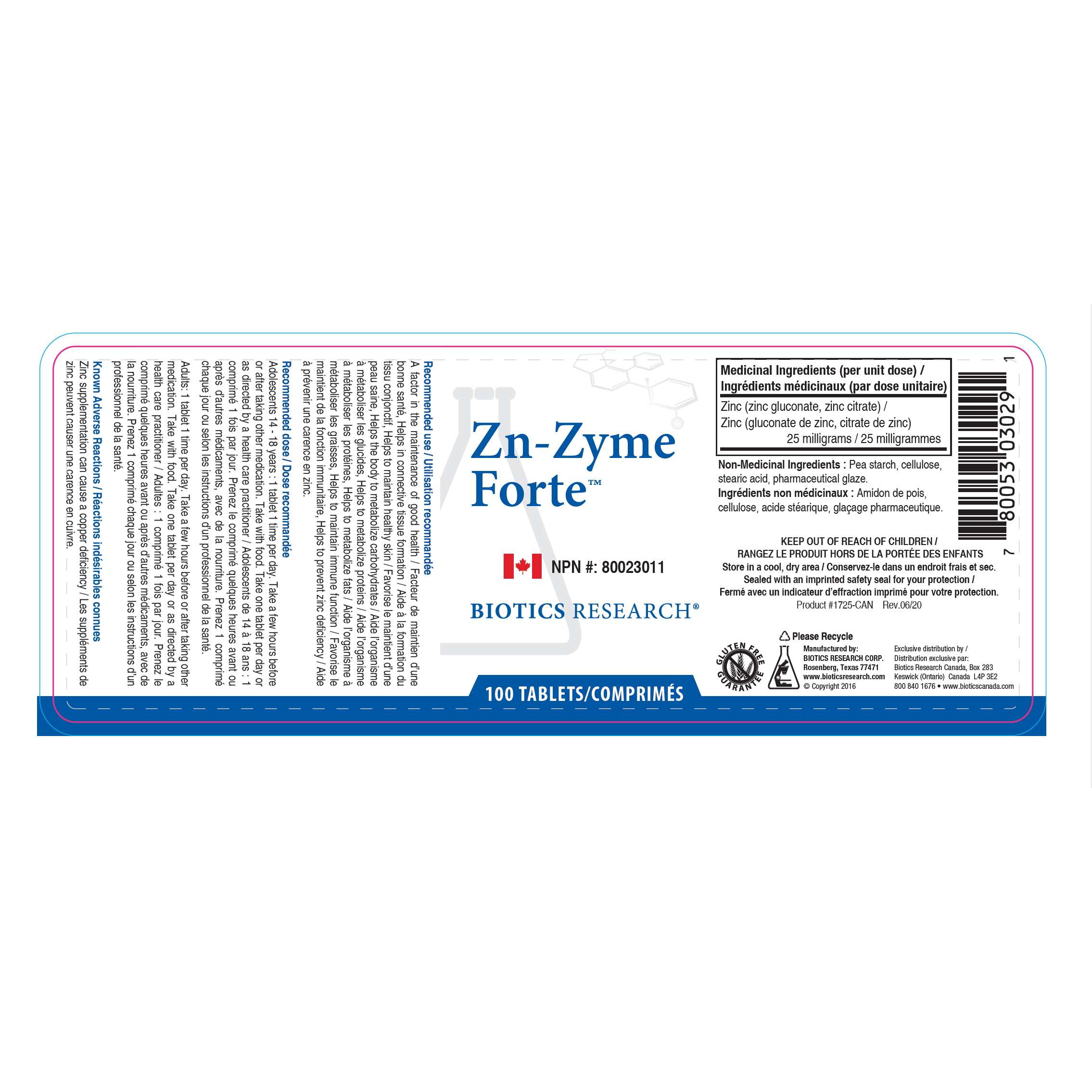 Zn-Zyme Forte | Biotics Research® | 100 Tablets