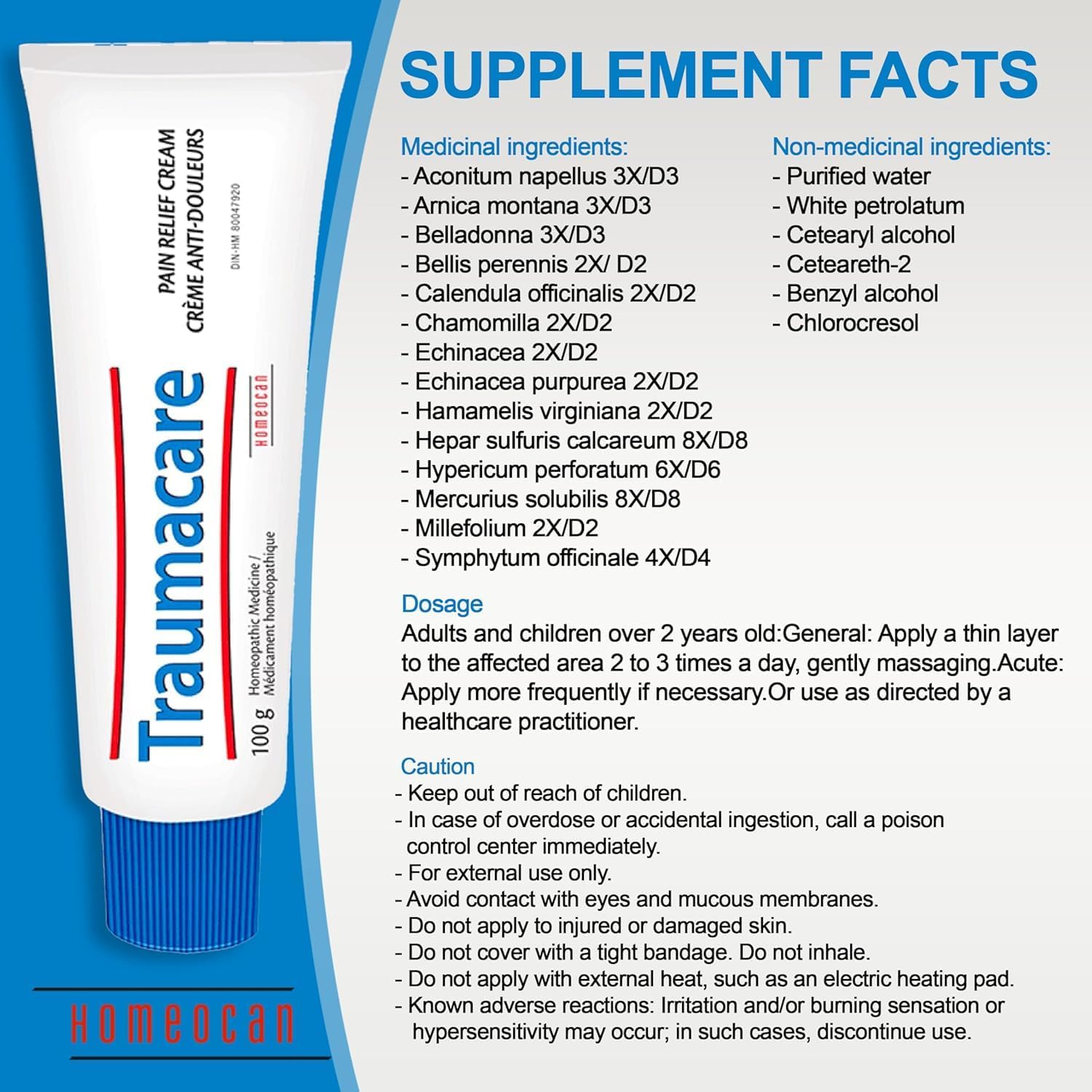 Traumacare Pain Relief Cream | HOMÉOCAN | Differents sizes