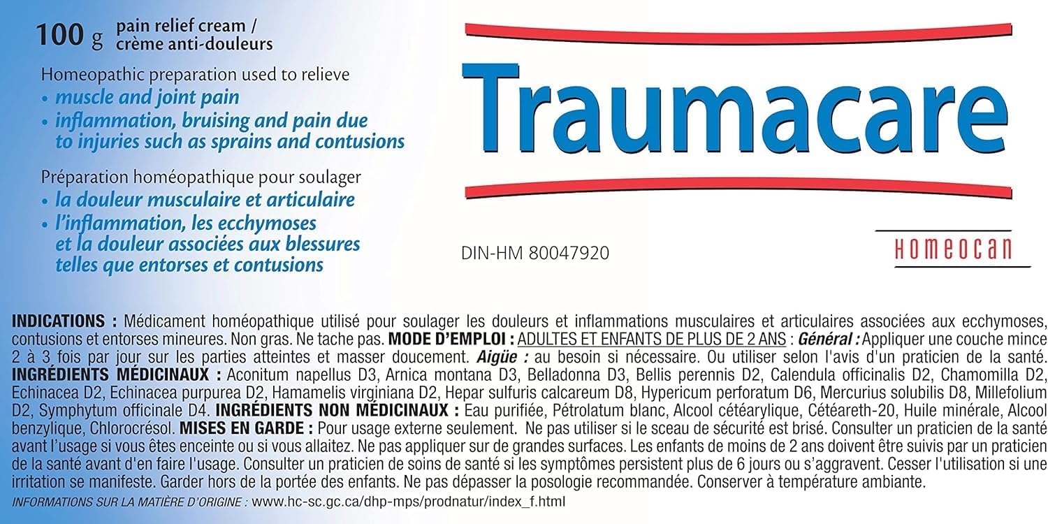 Traumacare Pain Relief Cream | HOMÉOCAN | Differents sizes