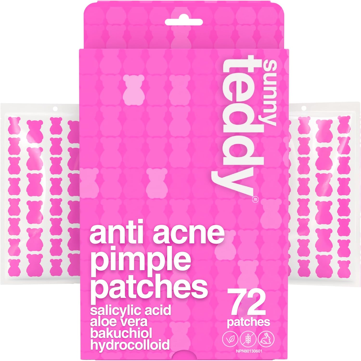 Acne Treatment Patches | Sunny Teddy | 72 Pink Teddy Patches