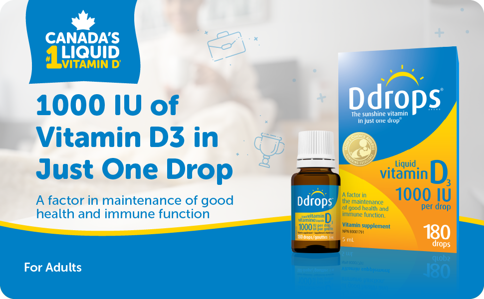 Adults 1000IU Vitamin D3 | Ddrops® | 5 mL (180 drops)