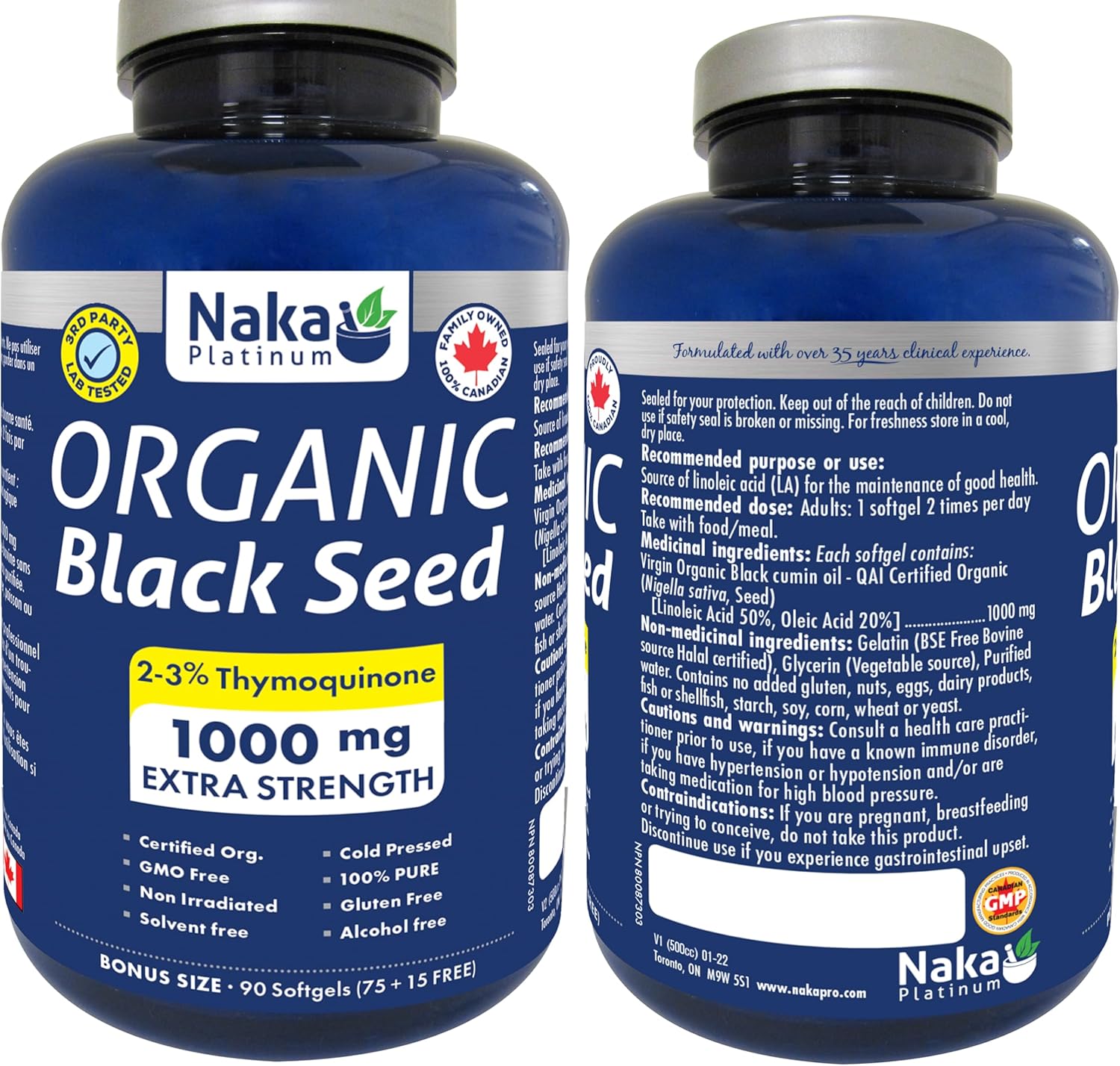 Platinum Organic Black Seed oil 1000mg | Naka Platinum® | 90 softgel
