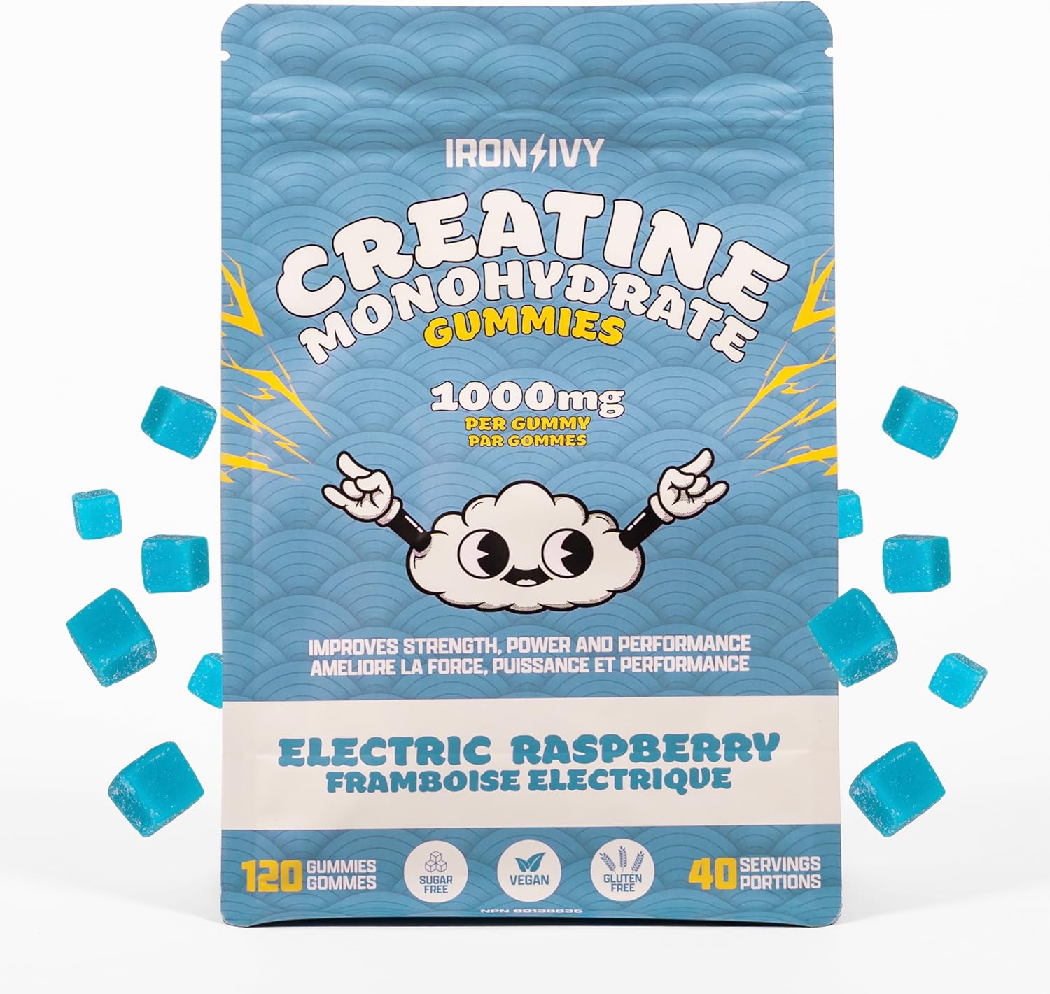 Creatine Monohydrate Gummies 1000 mg Electric Raspberry by Iron Ivy® – Strength, Recovery & Performance Support | 30 OR 120 Gummies